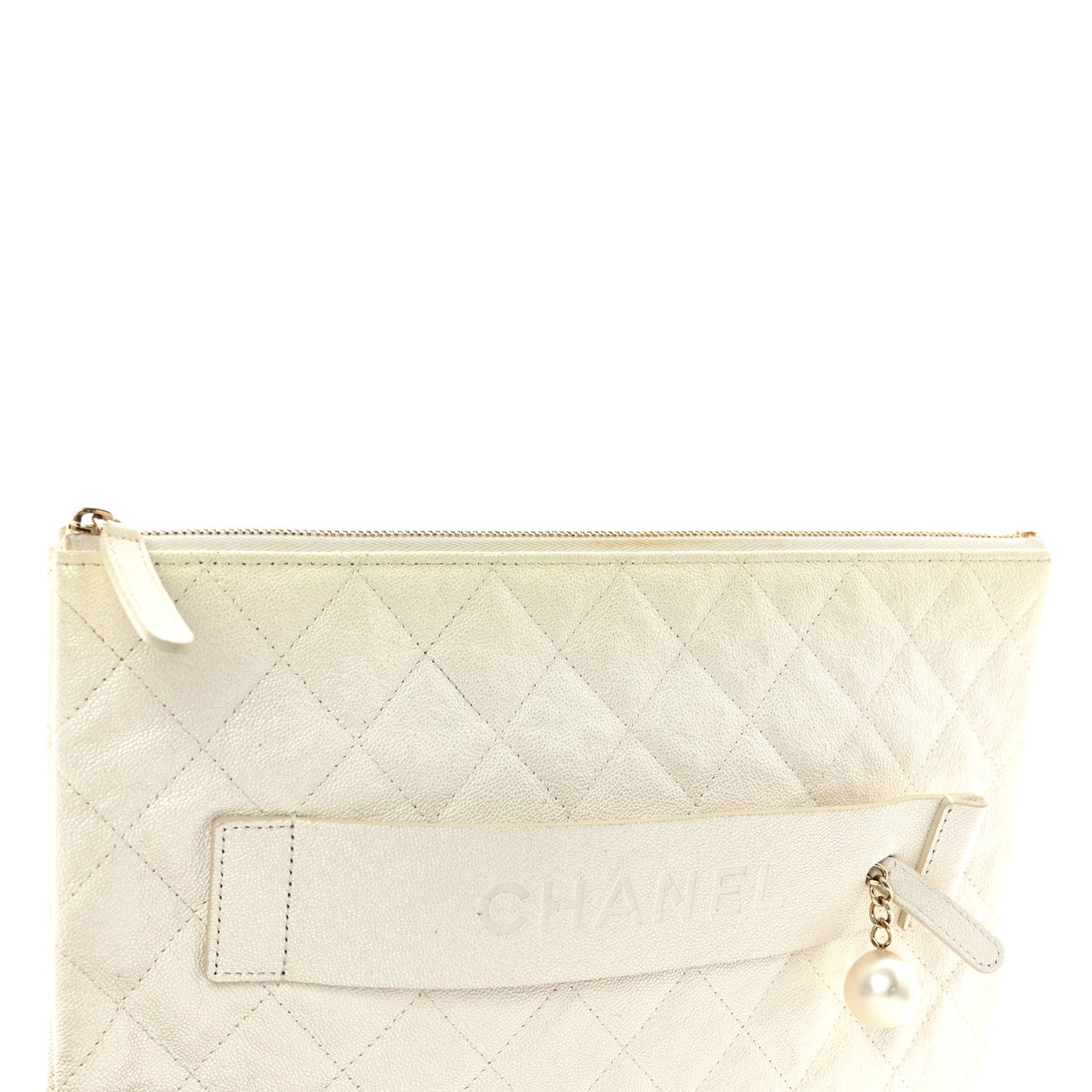Iridescent Caviar Medium Night by the C Pouch Clutch White