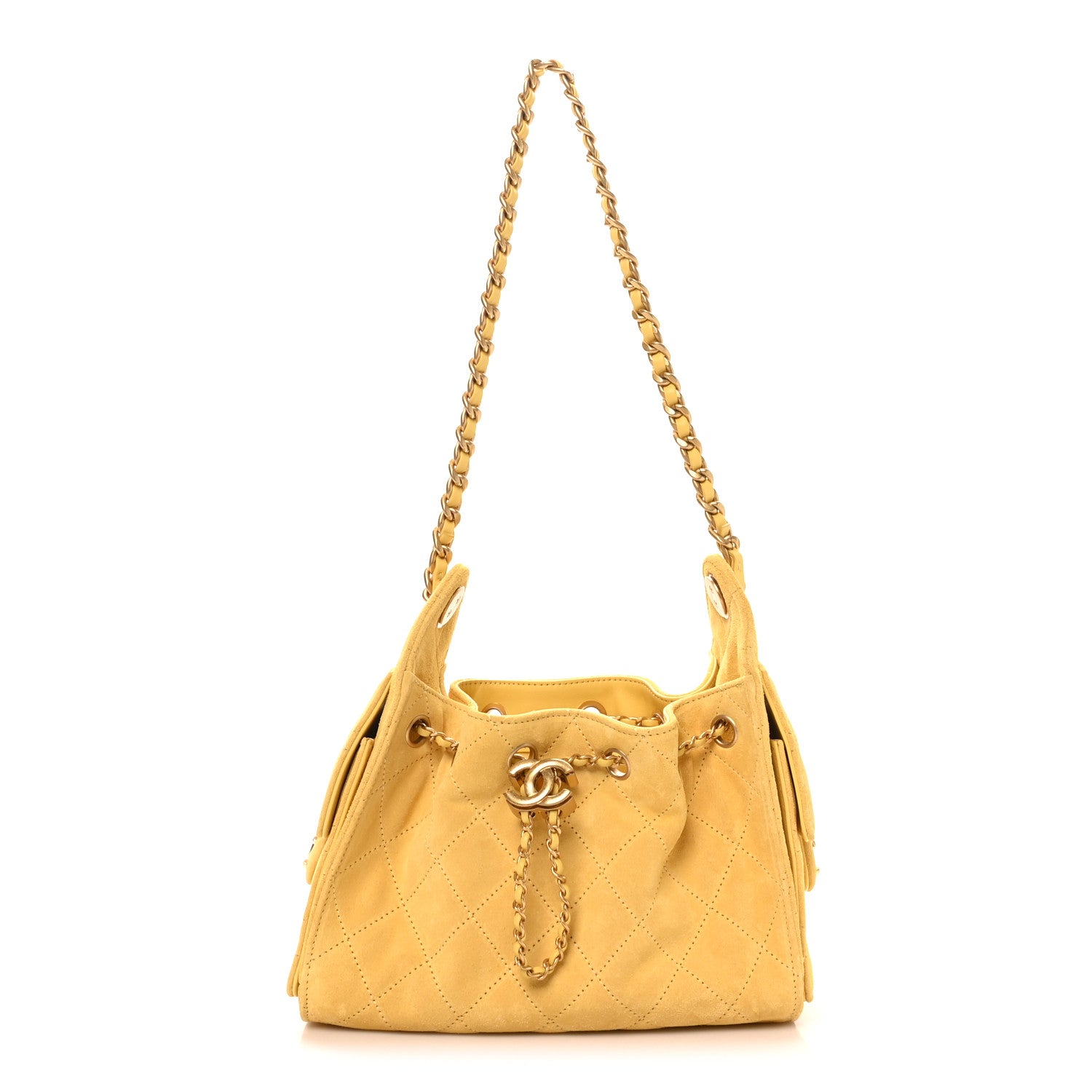 Chanel Suede Quilted Mini Chanel 25 Handbag Yellow 1849021