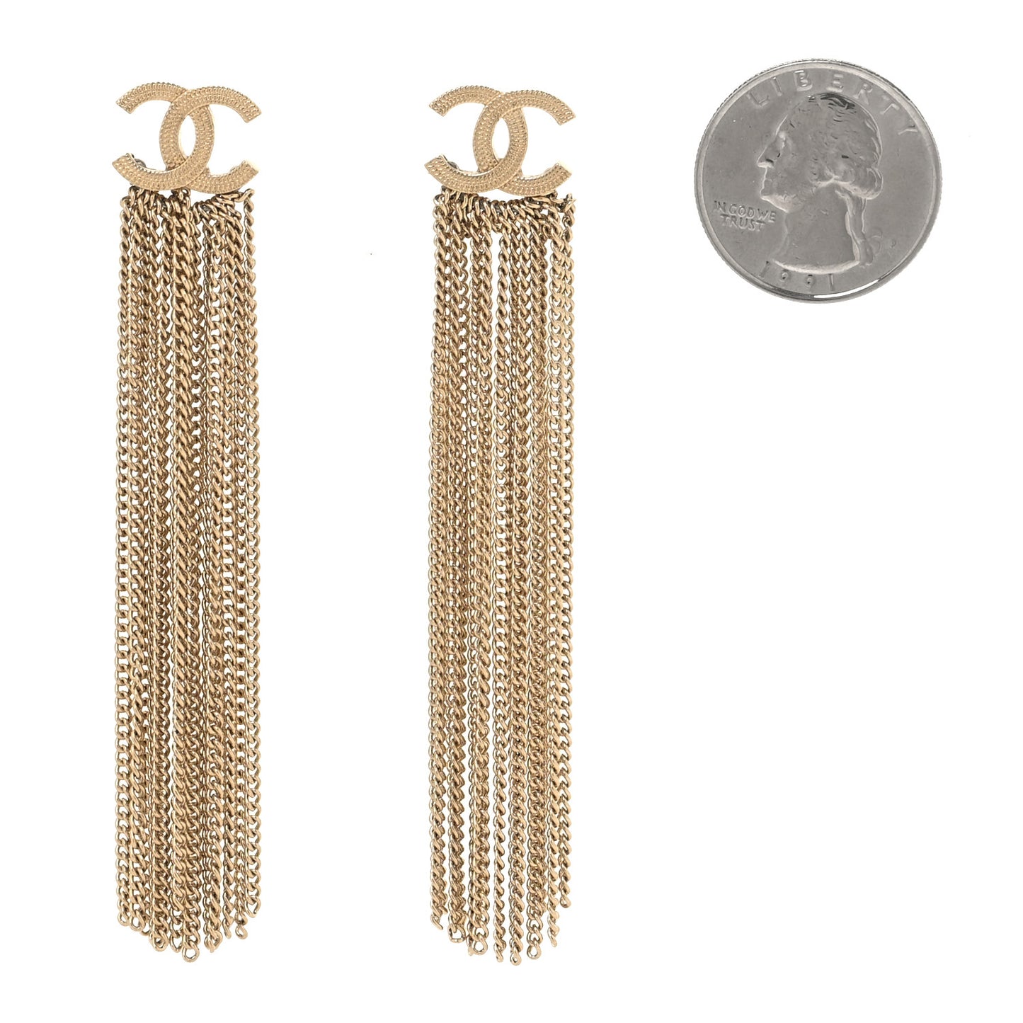 Metal CC Multi Strand Chain Drop Earrings Gold