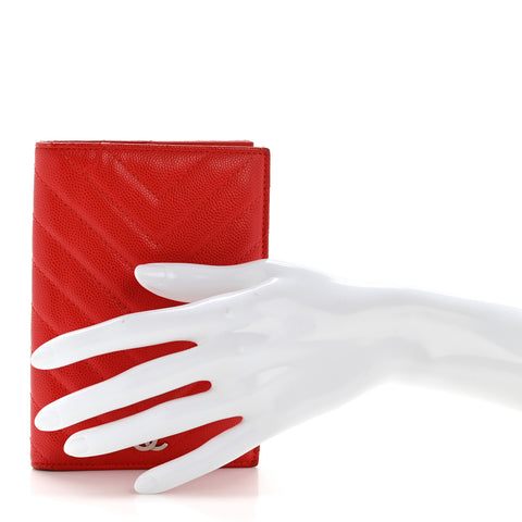 Caviar Chevron Quilted Passport Holder Red