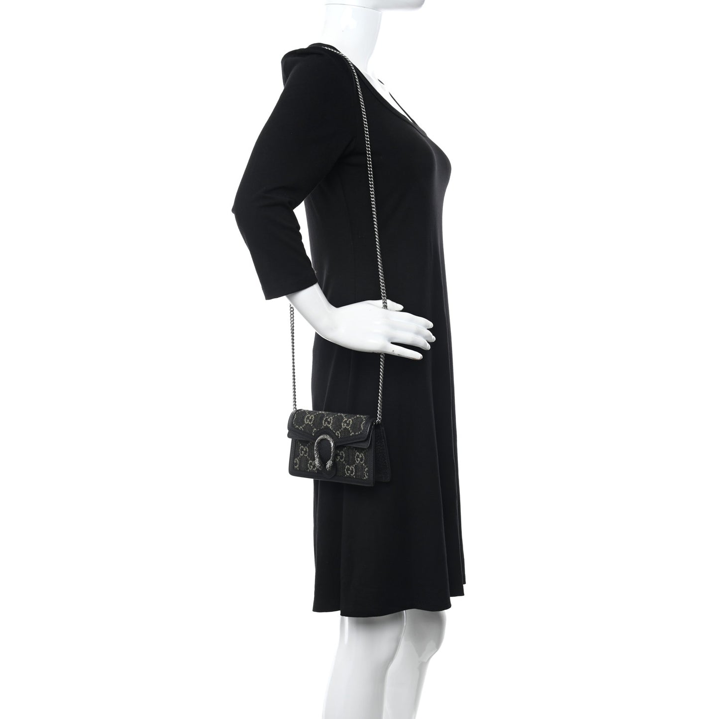 Jacquard Black Denim GG Monogram Super Mini Dionysus Shoulder Bag Black Ivory