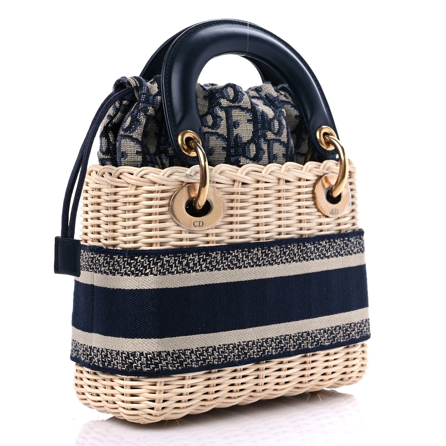 Wicker Oblique Mini Lady Dior Bag Blue