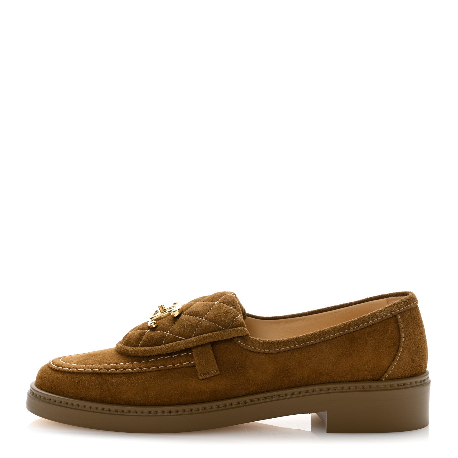 Chanel Suede Kidskin Quilted CC Turnlock Loafers 38 Light Brown