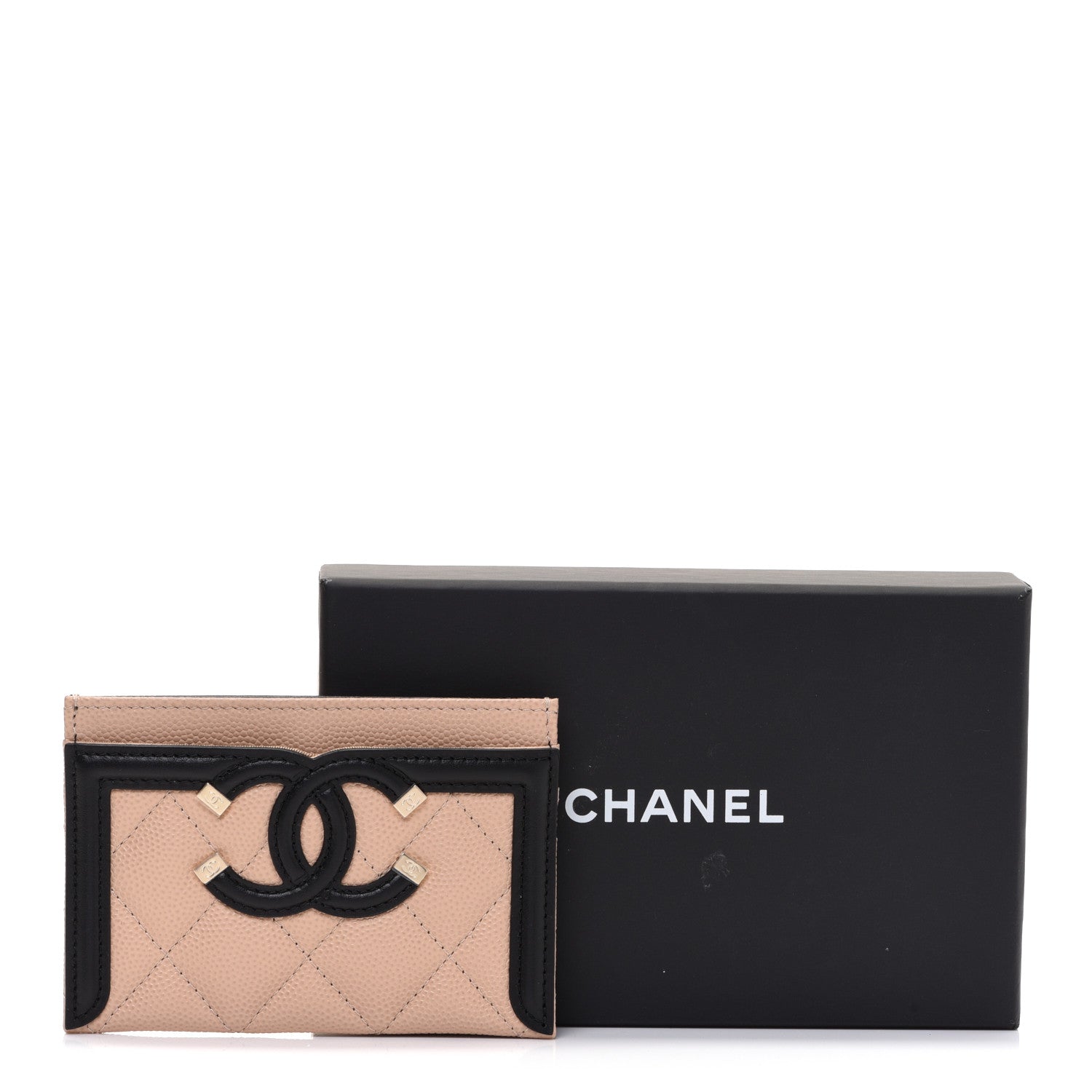 Chanel Caviar Quilted Filigree Card Holder Beige Black 9 of 9