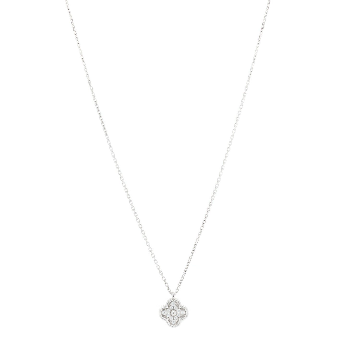 18K White Gold Diamond Sweet Alhambra Pendant Necklace