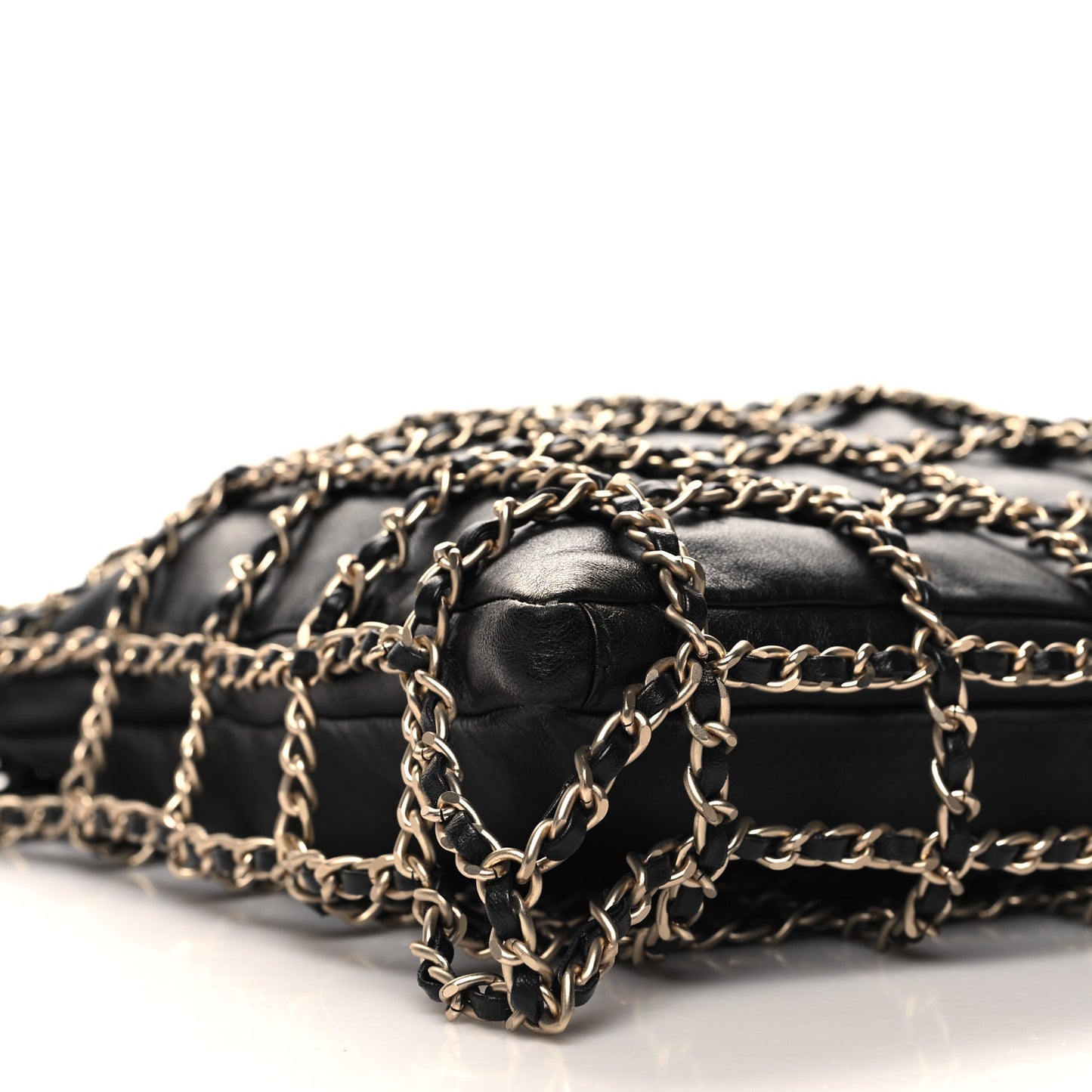 Lambskin Large Shopping Chain Tote Black