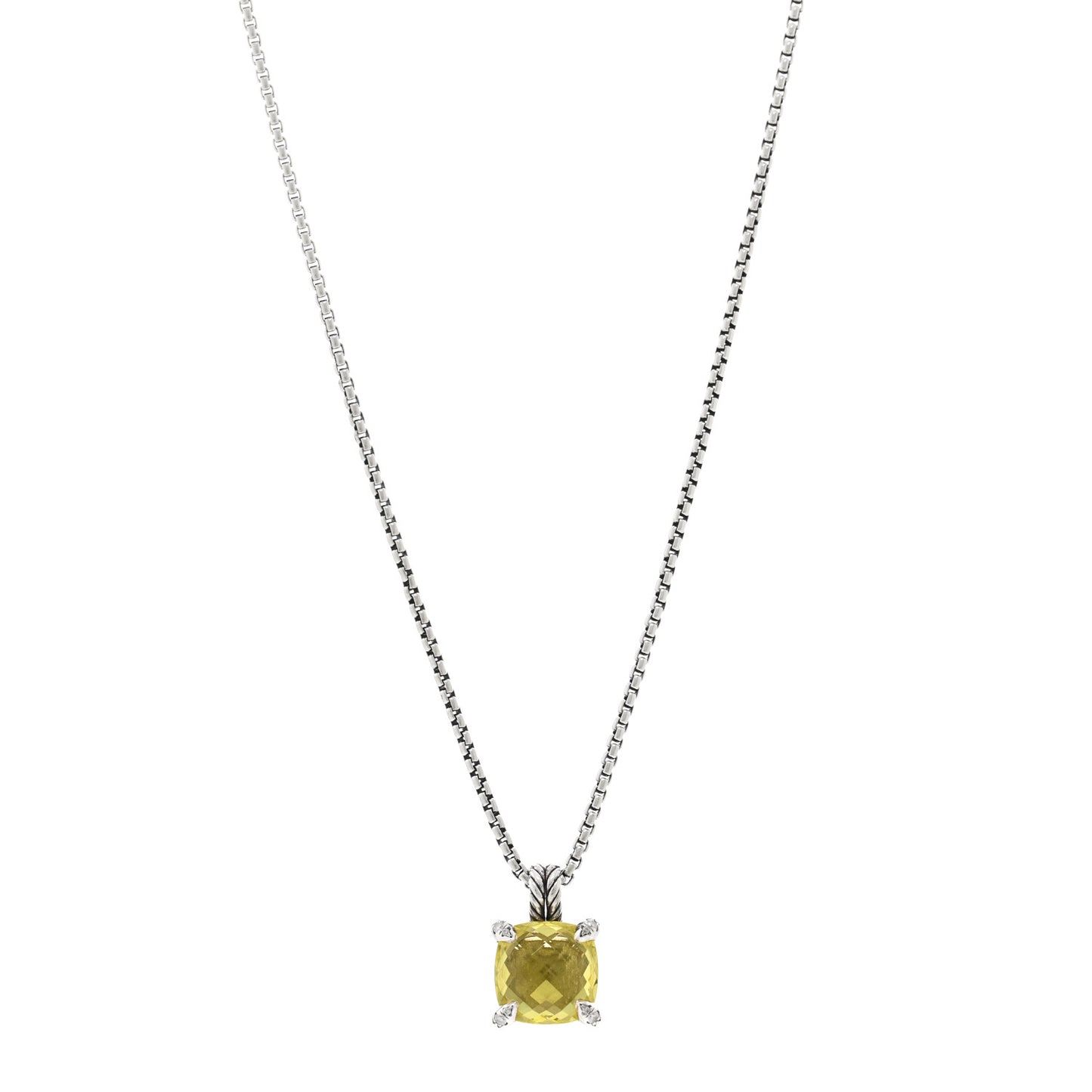Sterling Silver Diamond Lemon Citrine 11mm Chatelaine Pendant Necklace