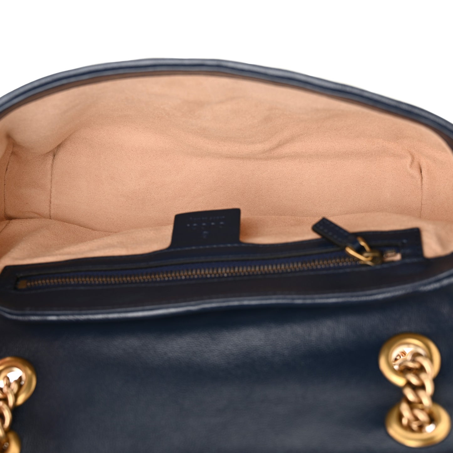 Vintage Effect Calfskin Matelasse Diagonal Small Torchon GG Marmont Shoulder Bag Mystic White Blue Agata