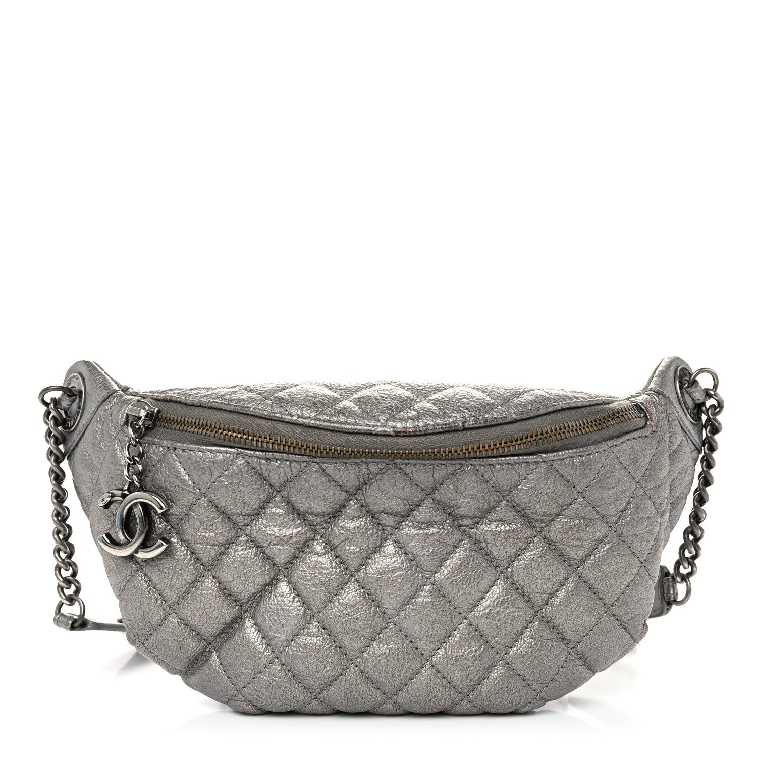Chanel Metallic Calfskin Quilted Banane Waist Bag Fanny Pack Dark Silver 1 of 14