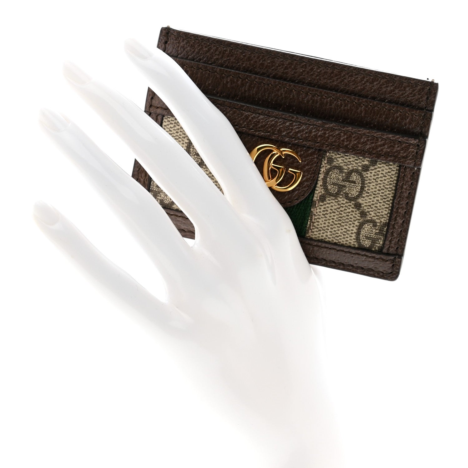 Gucci GG Supreme Monogram Textured Dollar Calfskin Ophidia Card Holder Beige Ebony New Acero 2 of 7