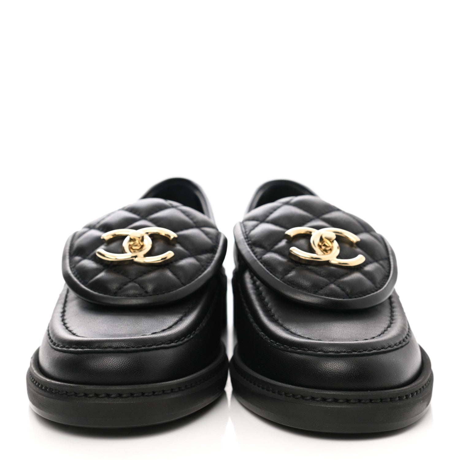 Chanel Lambskin Quilted CC Turnlock Loafers 35.5 Black 2 of 10