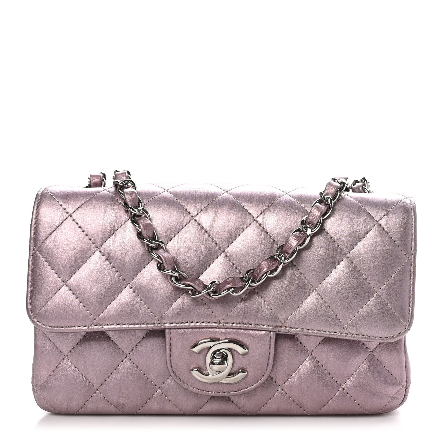 Metallic Calfskin Quilted Mini Rectangular Flap Pink