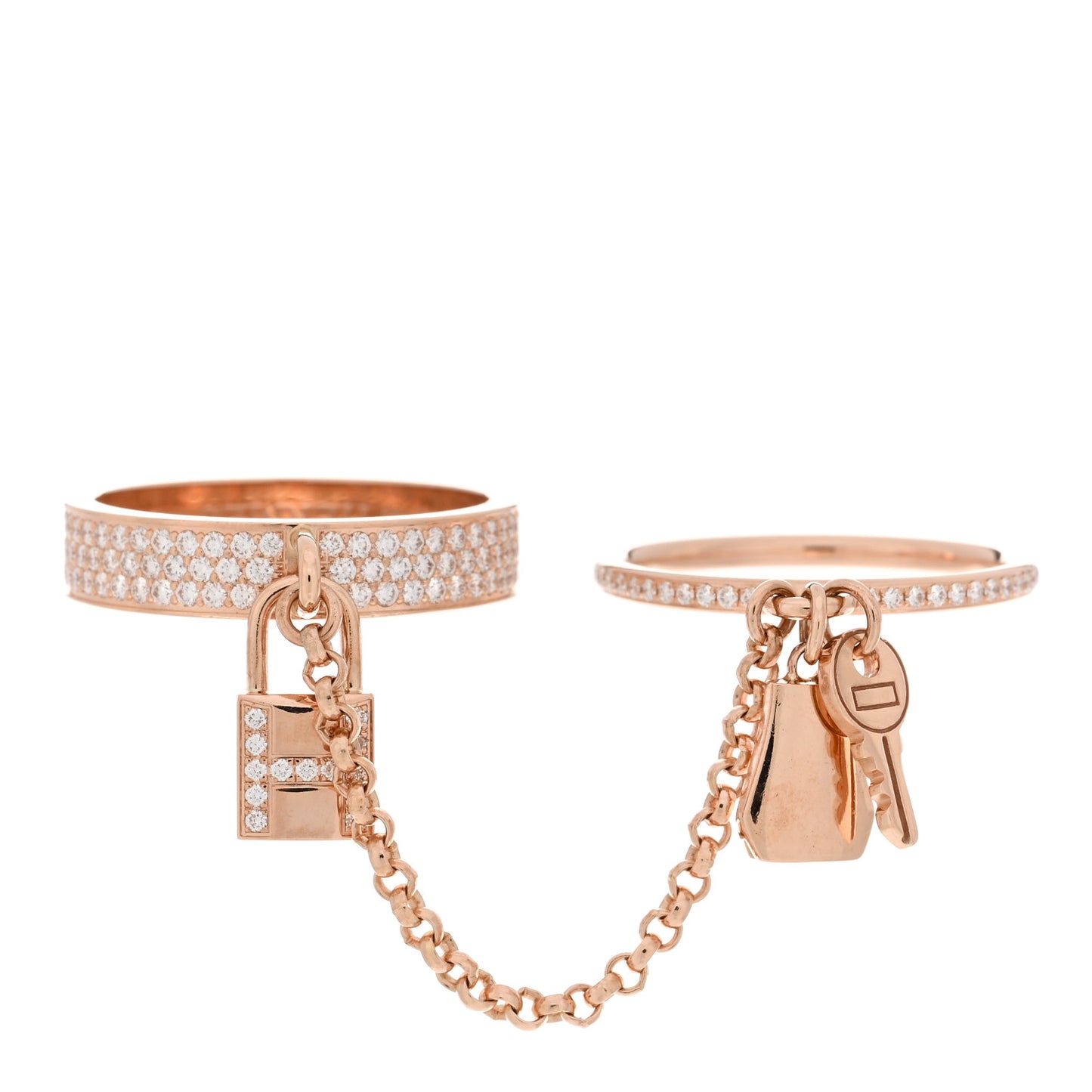 18K Rose Gold Diamond Kelly Clochette Double Ring 55 7.25