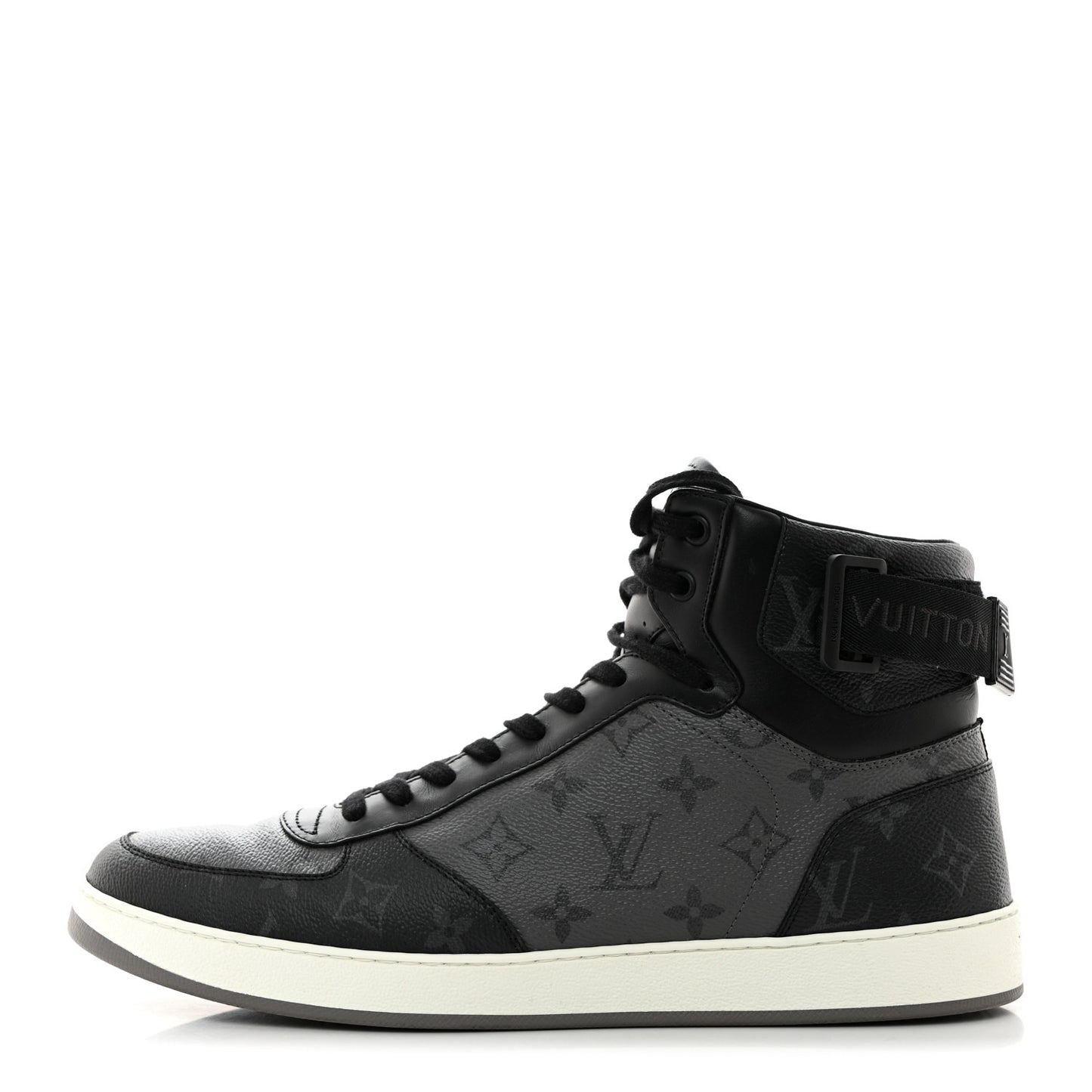 Calfskin Monogram Eclipse Mens Rivoli High Top Sneakers 10.5 Black Grey