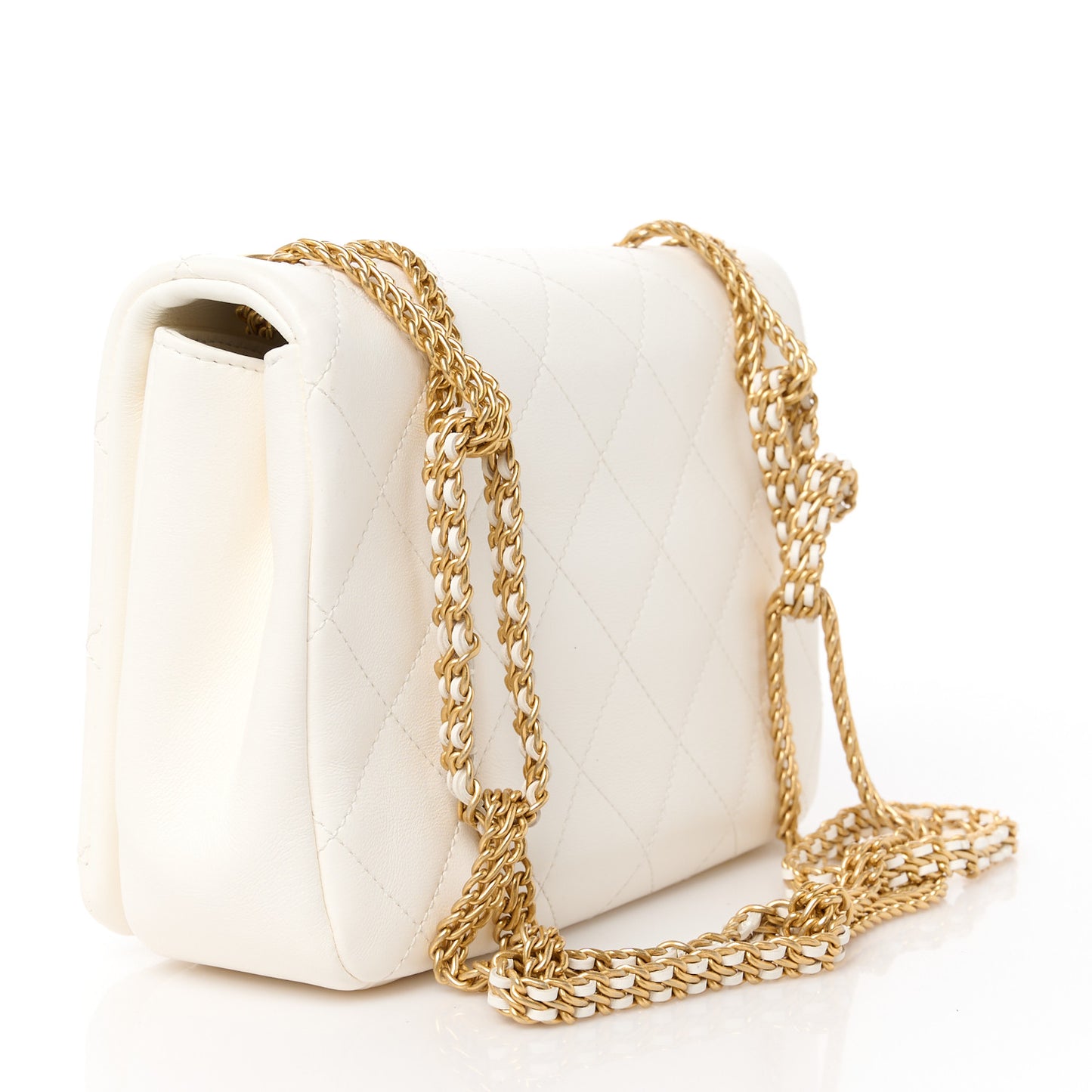 Lambskin Quilted On And On Small Chain Flap White