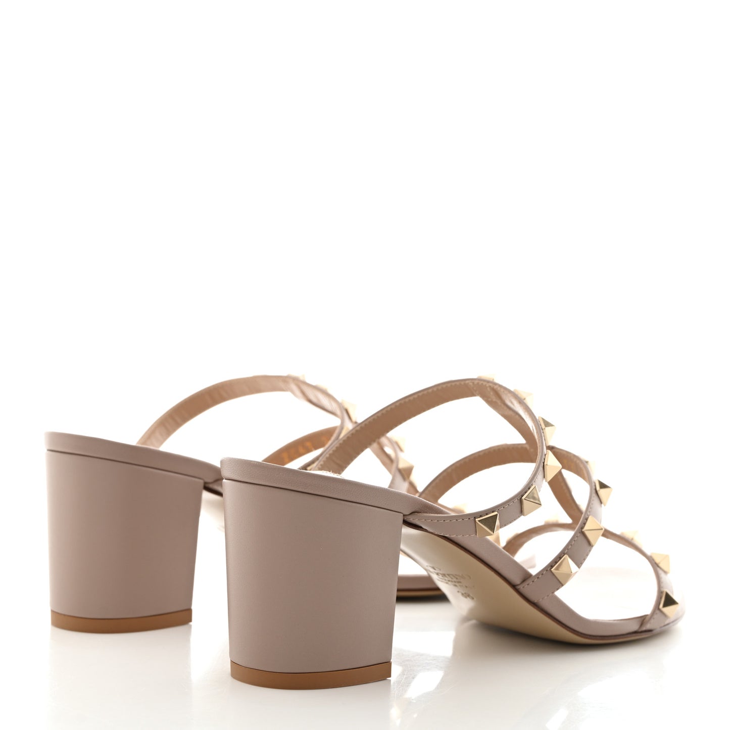 Calfskin Rockstud 60mm Caged Slide Sandals 38 Poudre