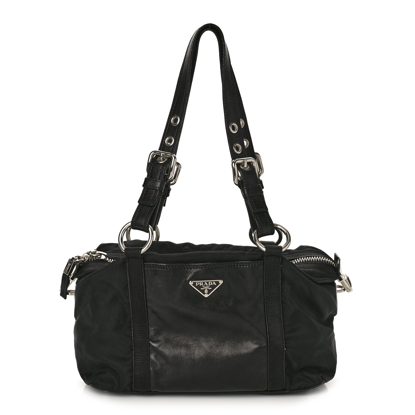 Tessuto Nylon Soft Calfskin Shopping Satchel Black