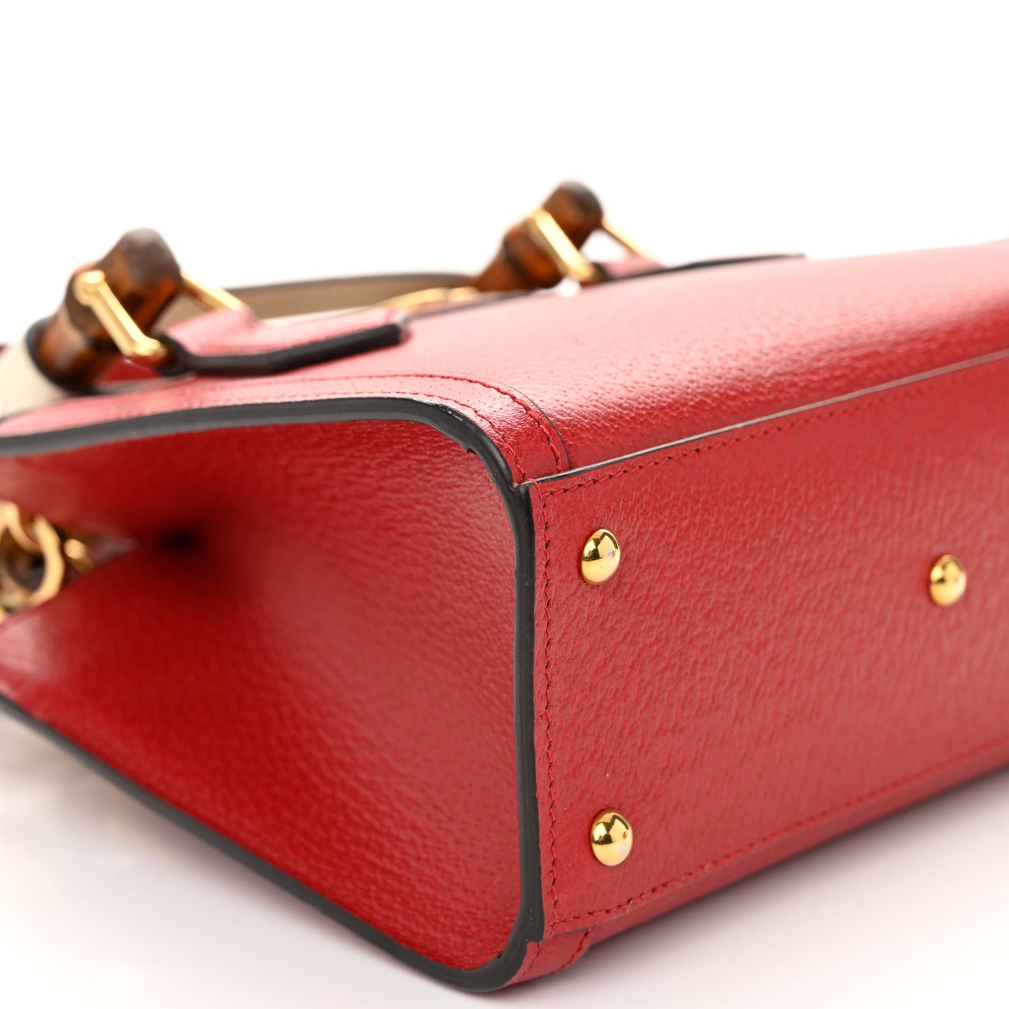 Textured Dollar Calfskin Web Mini Diana Tote Bag Red