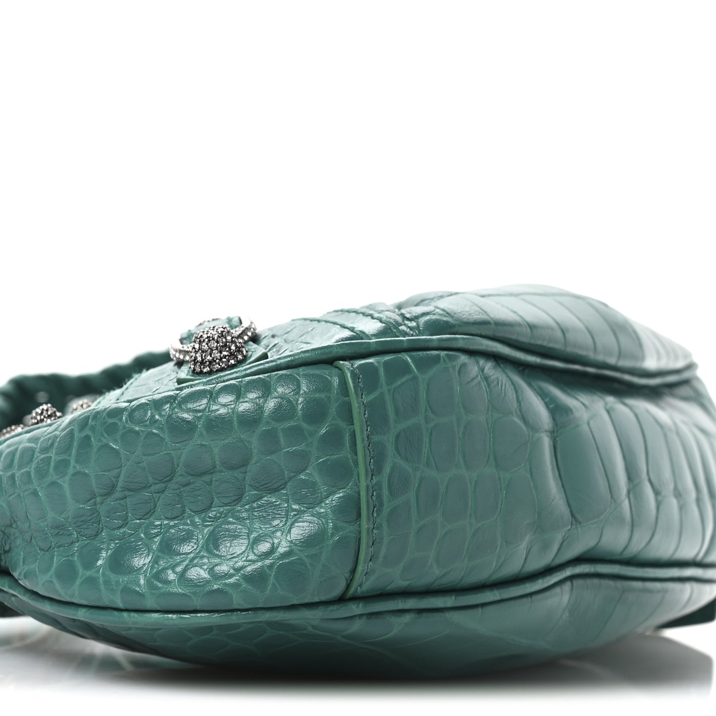 Extra Supple Calfskin Crystal Crocodile Embossed Le Cagole Shoulder Bag XS Jade