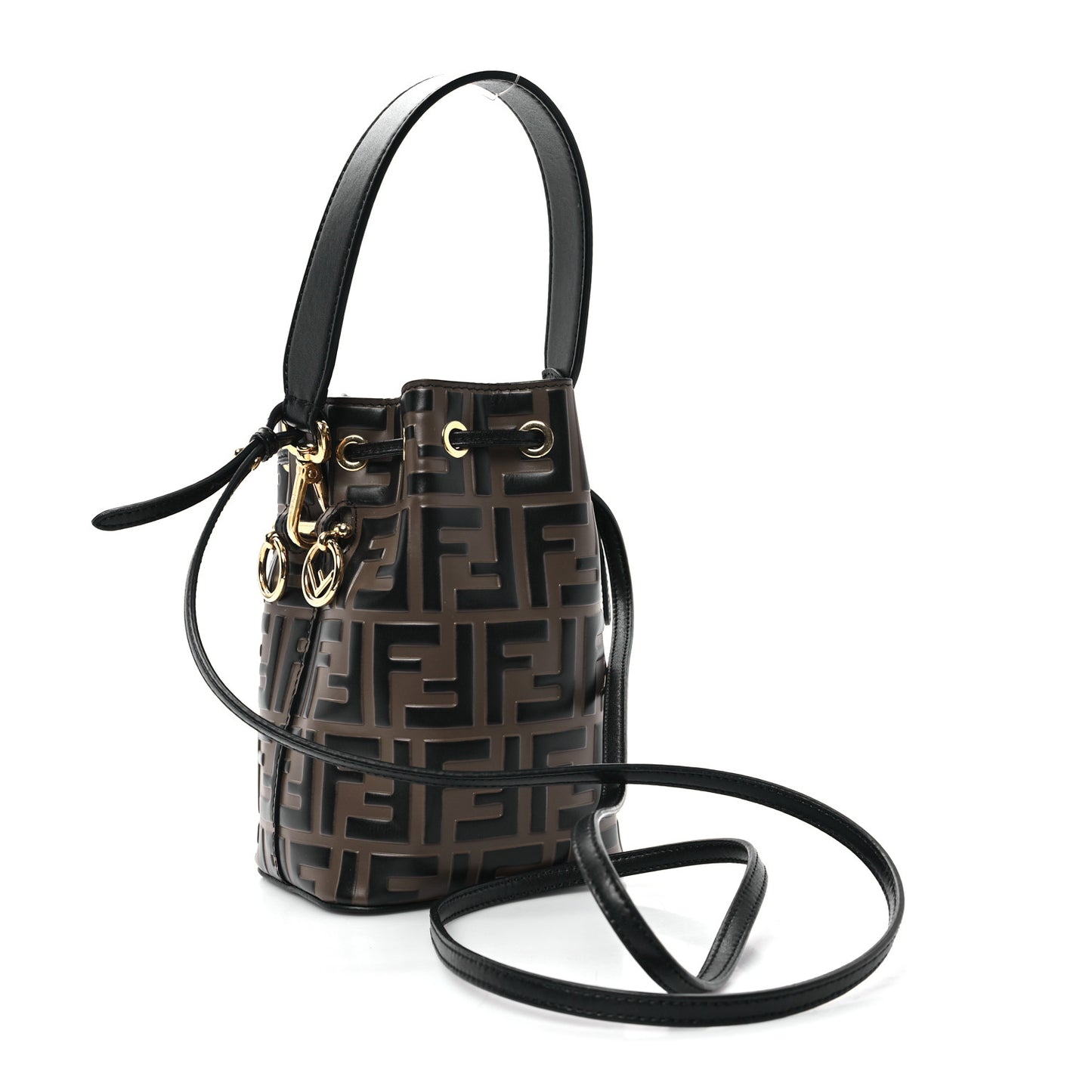 Vitello Liberty F is Fendi Bi-Color FF 1974 Embossed Mini Mon Tresor Bucket Bag Maya Black