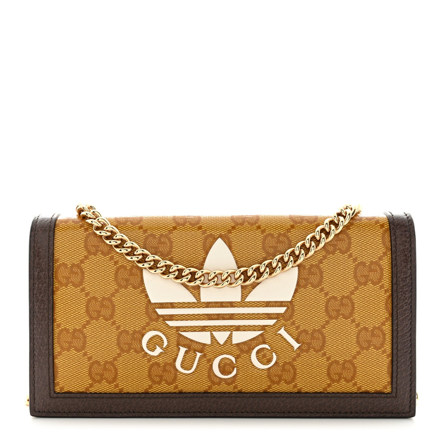 X ADIDAS Monogram Trefoil Embossed Wallet On Chain Brown