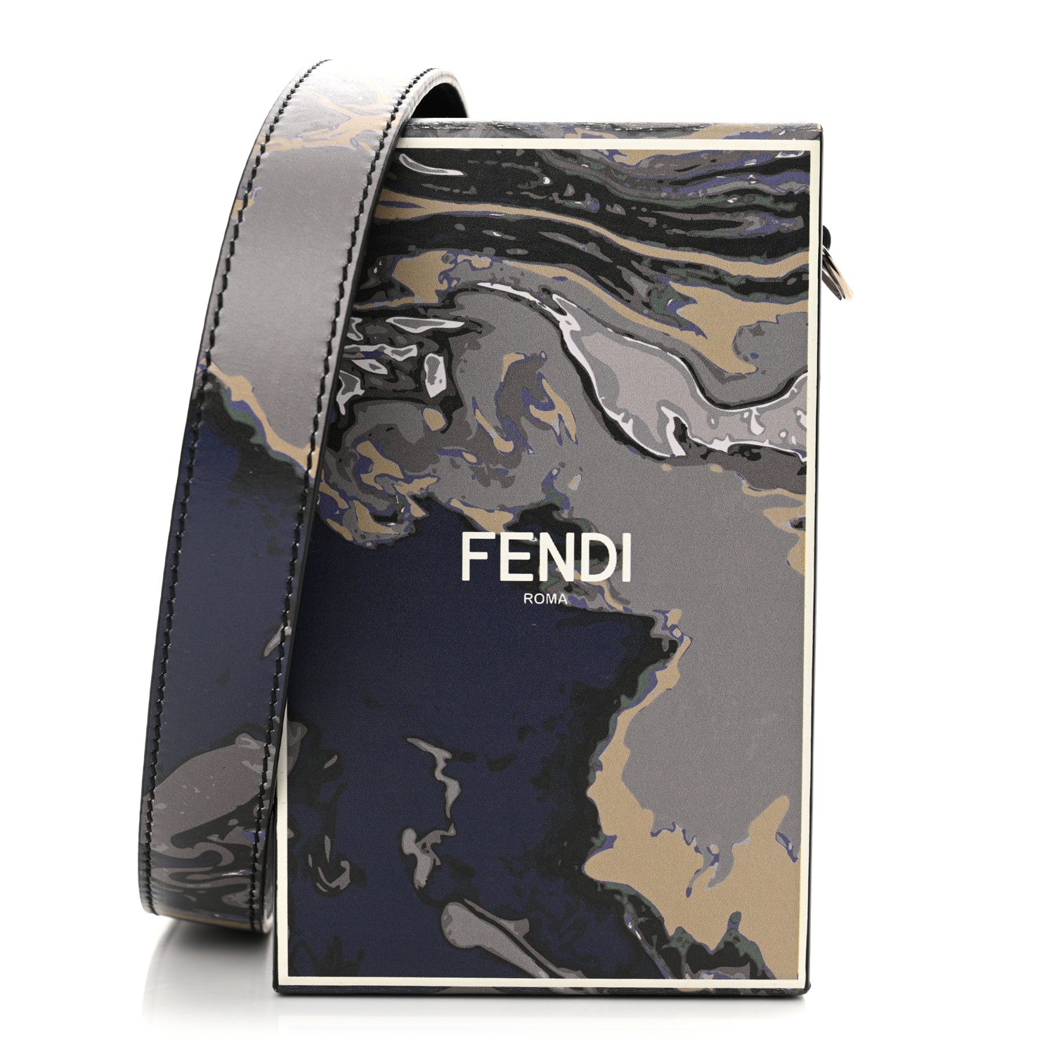 Fendi Calfskin Marble Logo Vertical Box Grigio Blue White 1 of 10