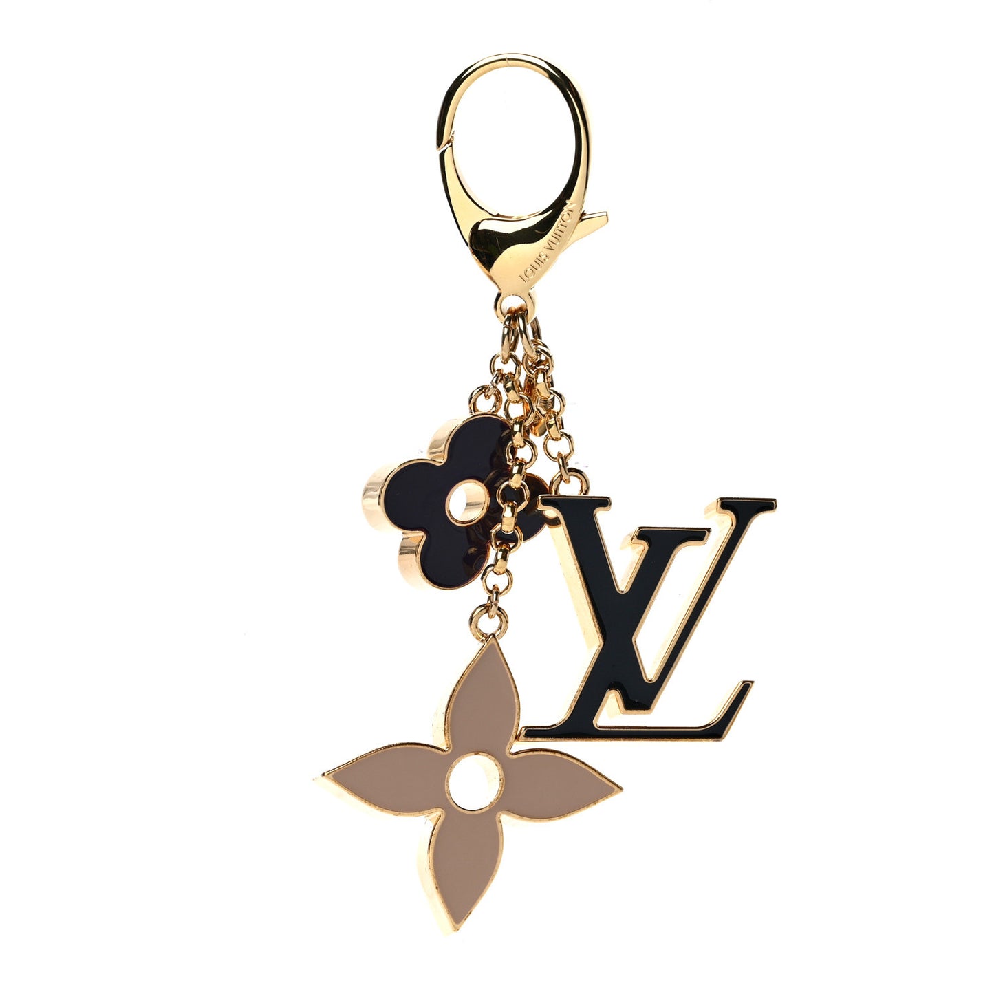 Metal Enamel Fleur De Monogram Bag Charm Dore