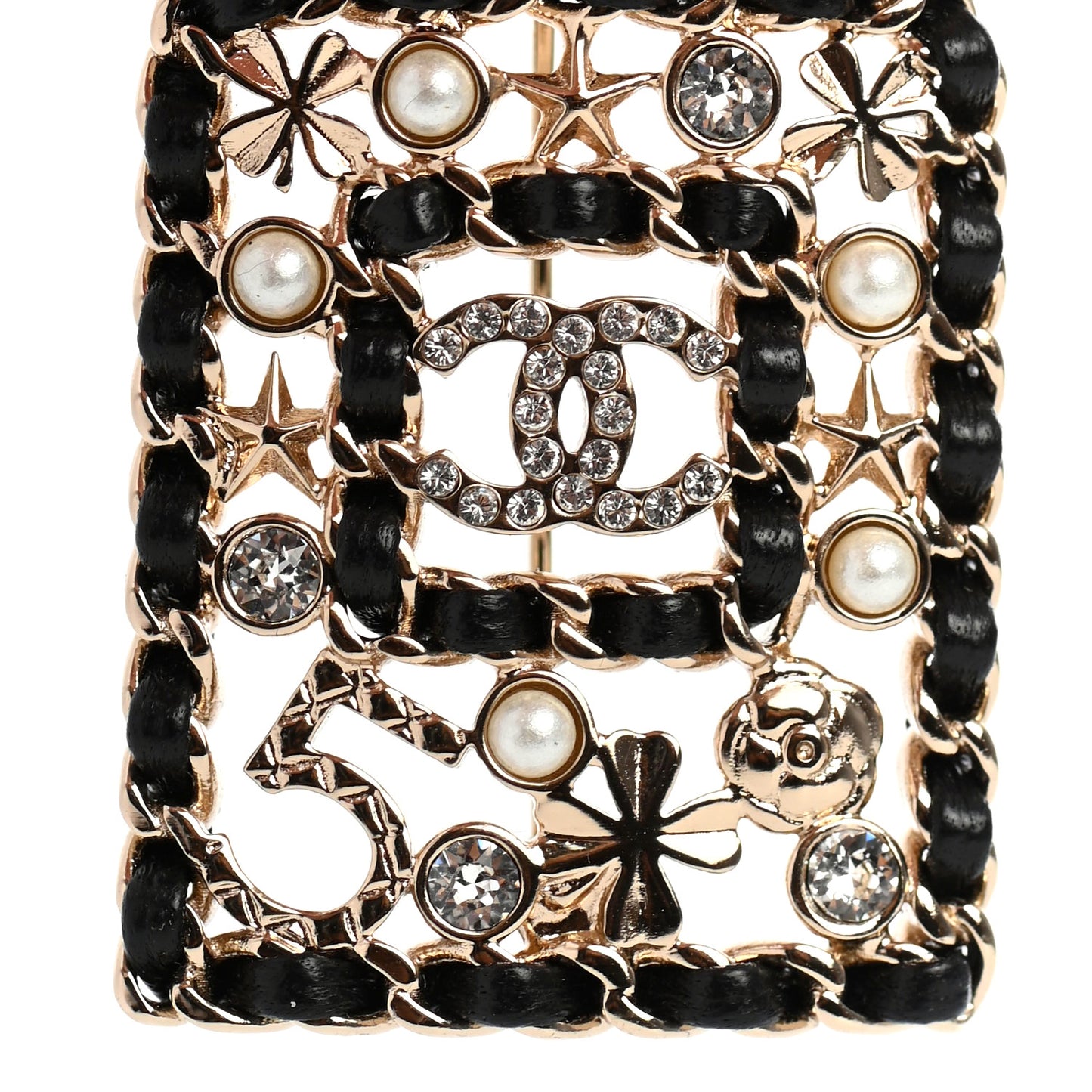 Lambskin Pearl Quilted Chain CC Perfume Bottle Brooch Gold