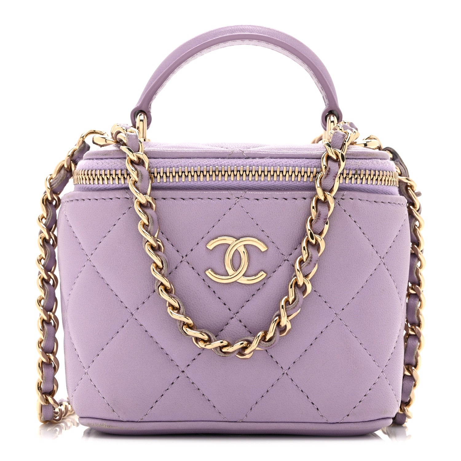 Chanel Lambskin Quilted Top Handle Mini Vanity Case With Chain
