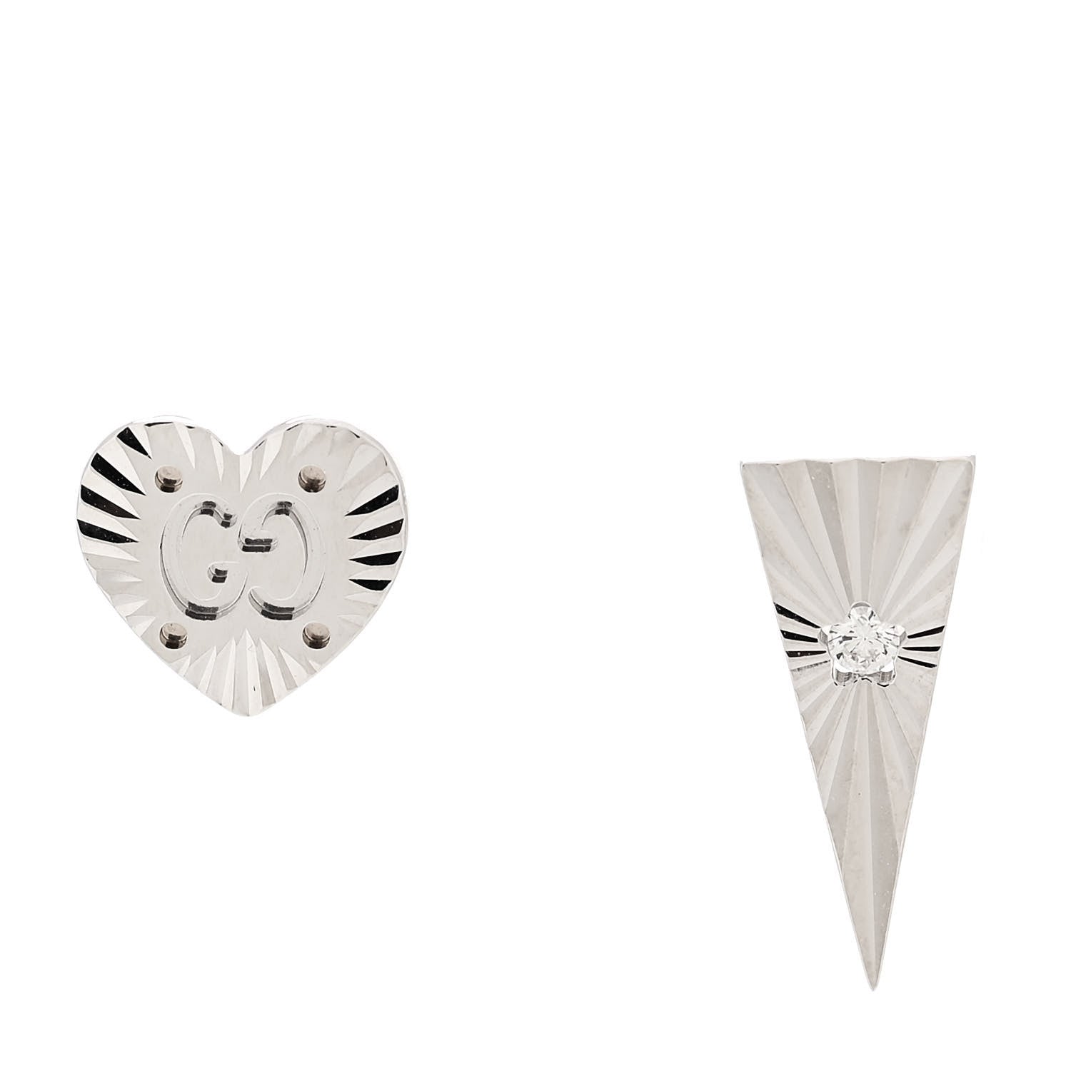 Gucci 18K White Gold Diamond Icon Asymmetric Stud Earrings 1 of 5