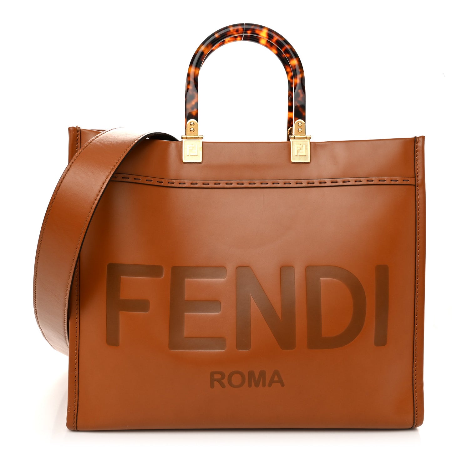 Vitello King Plexiglass Medium Fendi Sunshine Shopper Tote Cuoio