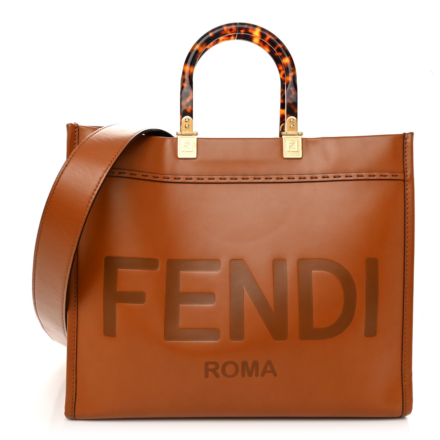 Fendi Vitello King Plexiglass Medium Fendi Sunshine Shopper Tote Cuoio 1 of 13