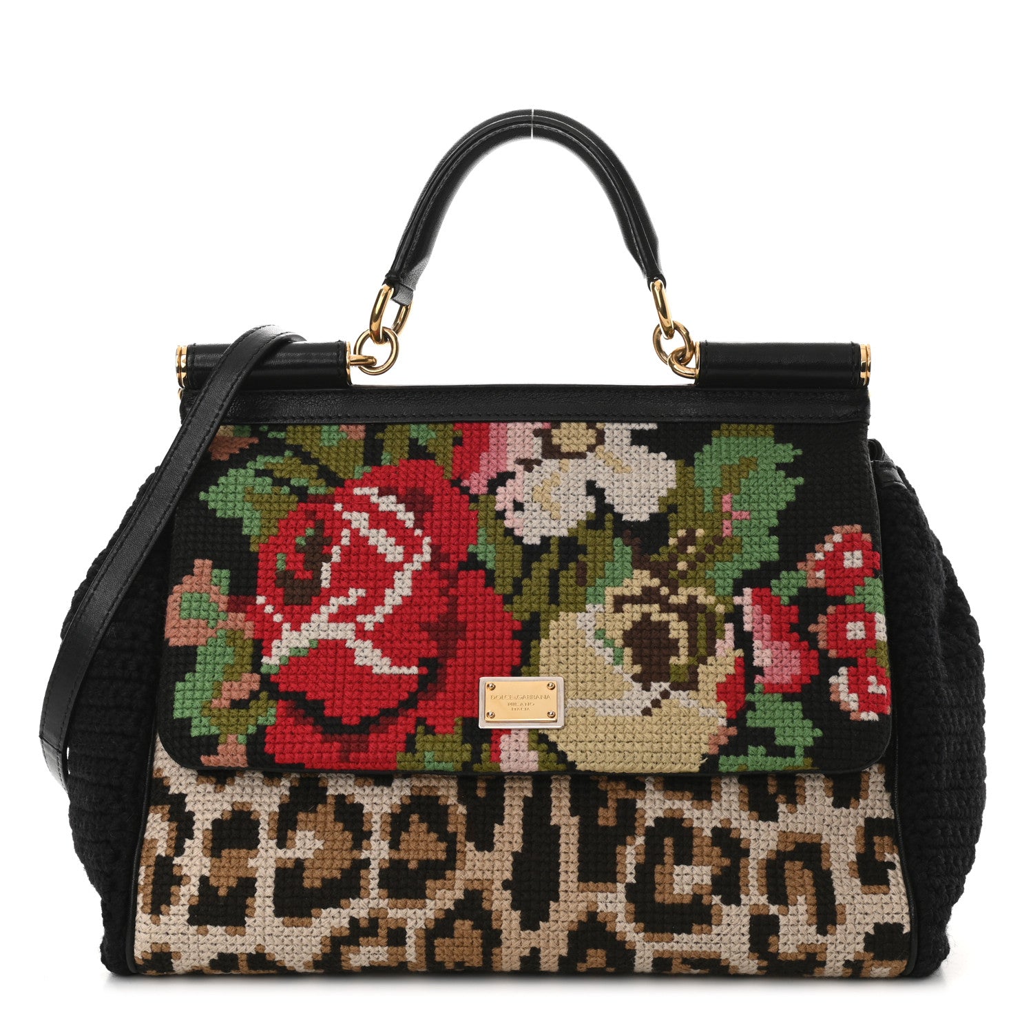 Dolce & Gabbana Crochet Embroidered Floral Leopard Print Miss