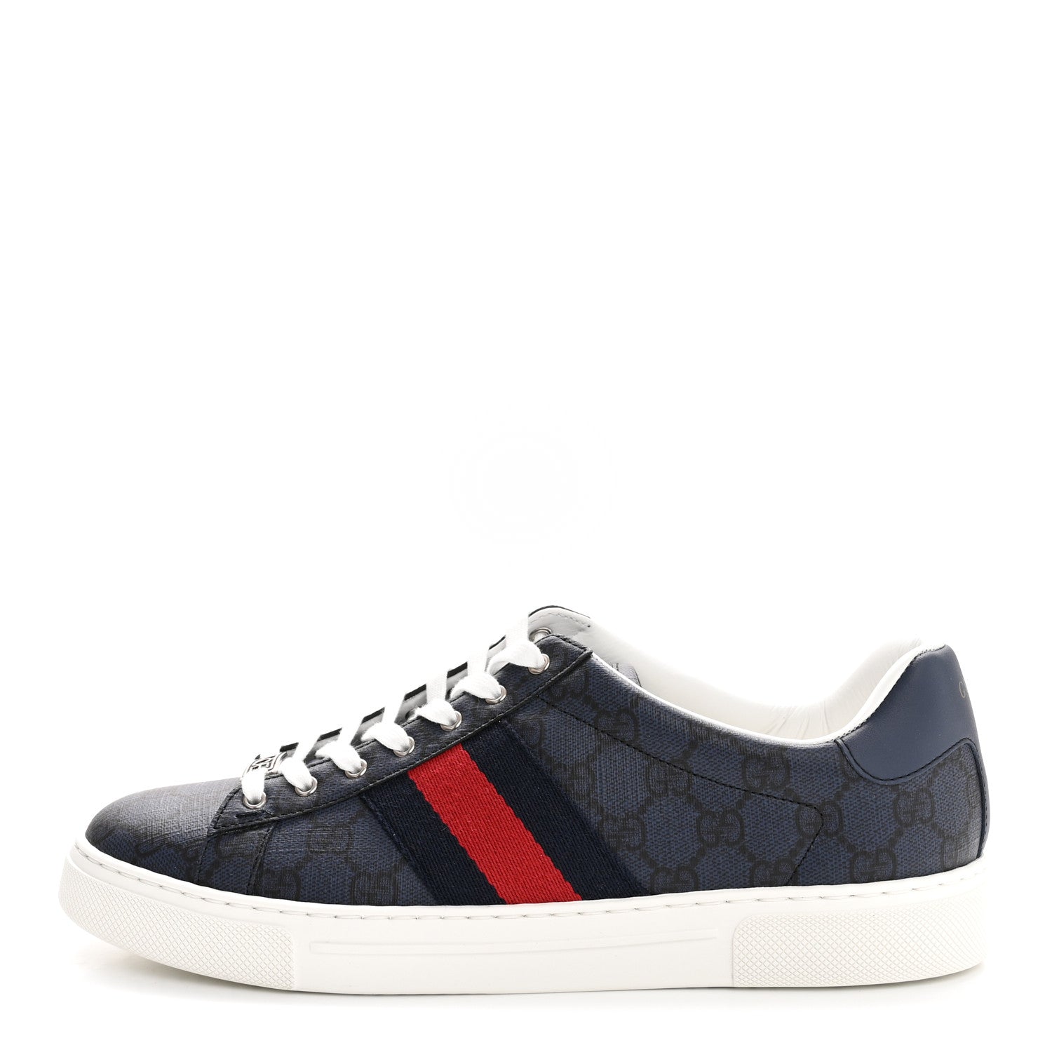 Gucci GG Supreme Monogram Web Mens New Ace Sneakers 8.5 Dark Blue 1816790 –  FASHIONPHILE