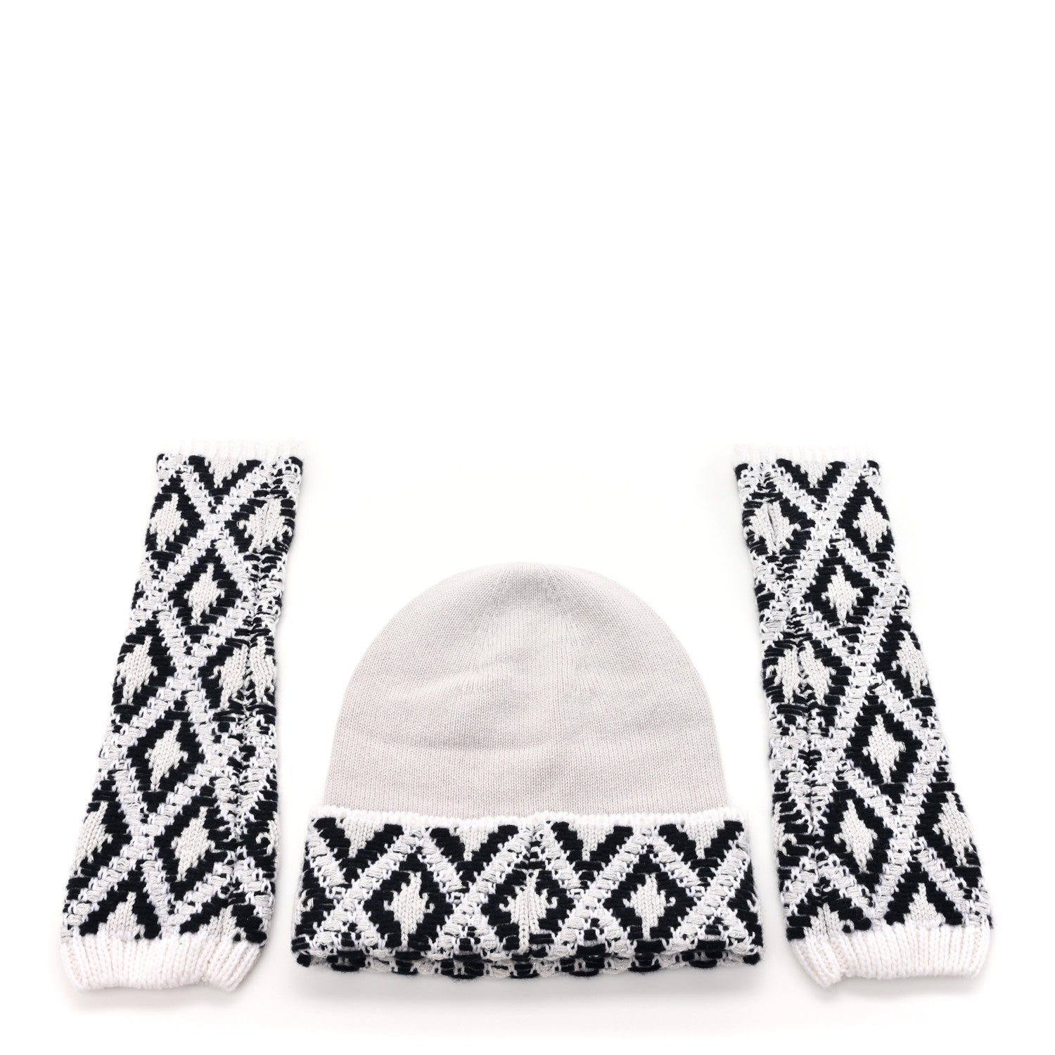 Chanel Cashmere Blend CC Beanie Hat With Gloves Set White Navy Blue 3 of 5