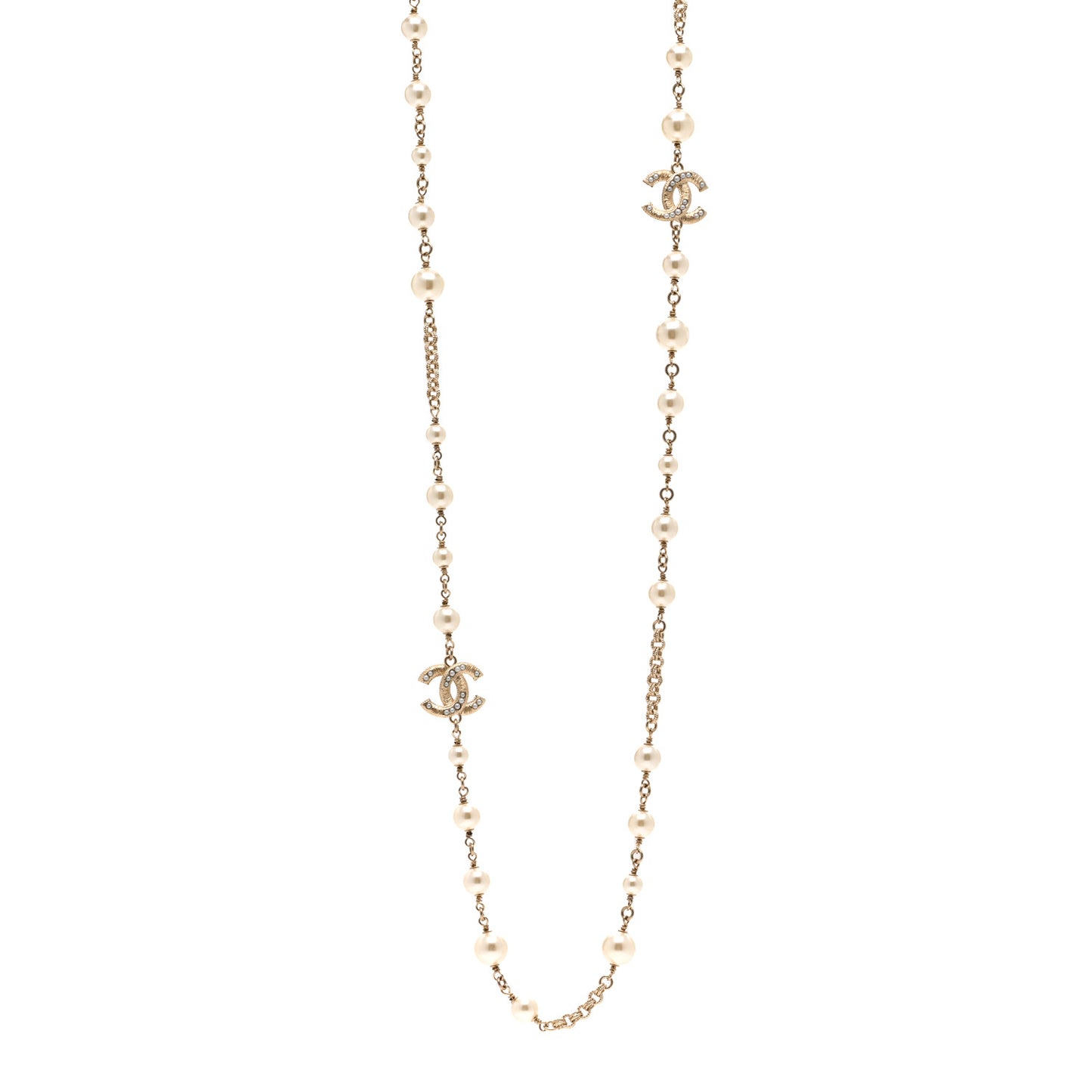 Pearl CC Long Necklace Light Gold