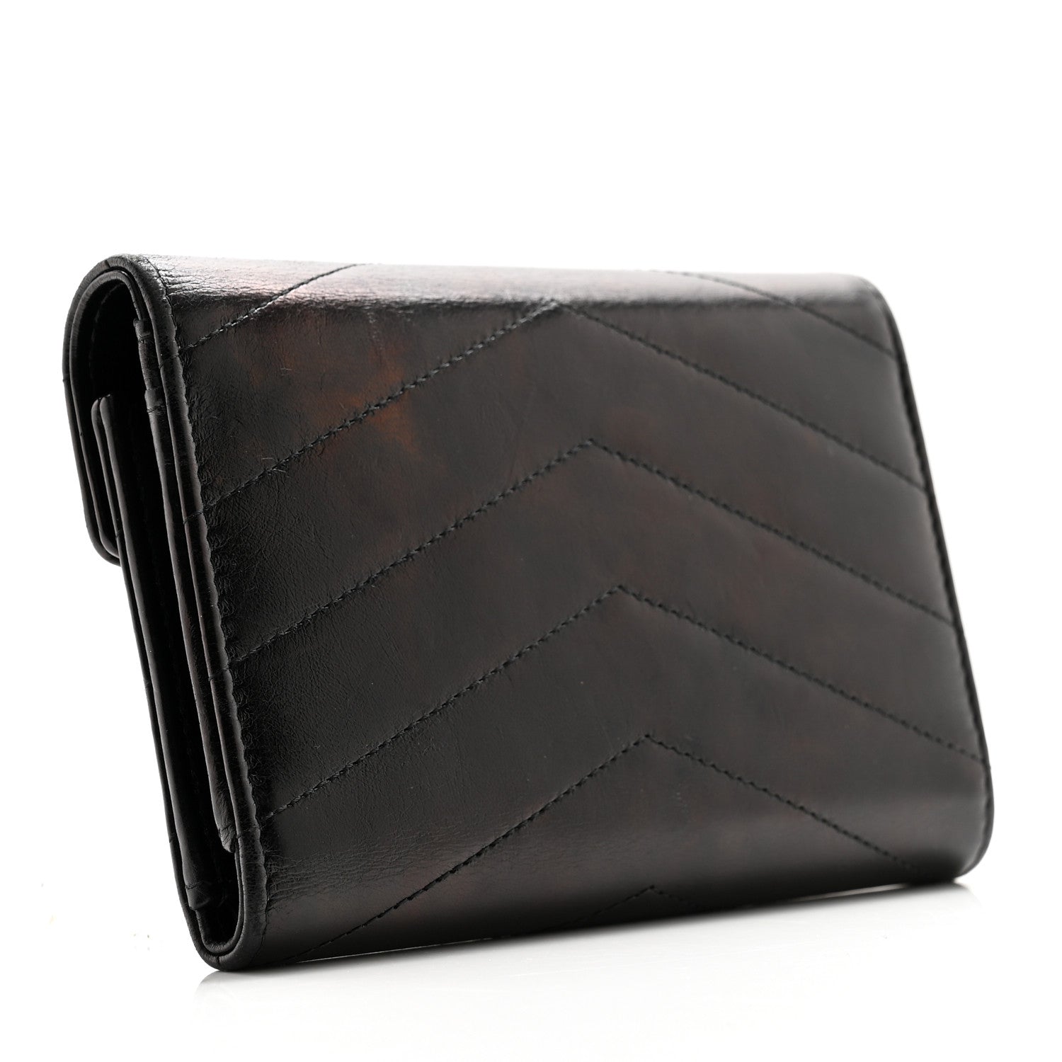 Chanel Calfskin Chevron Quilted Medal Flap Wallet Black 3 of 10