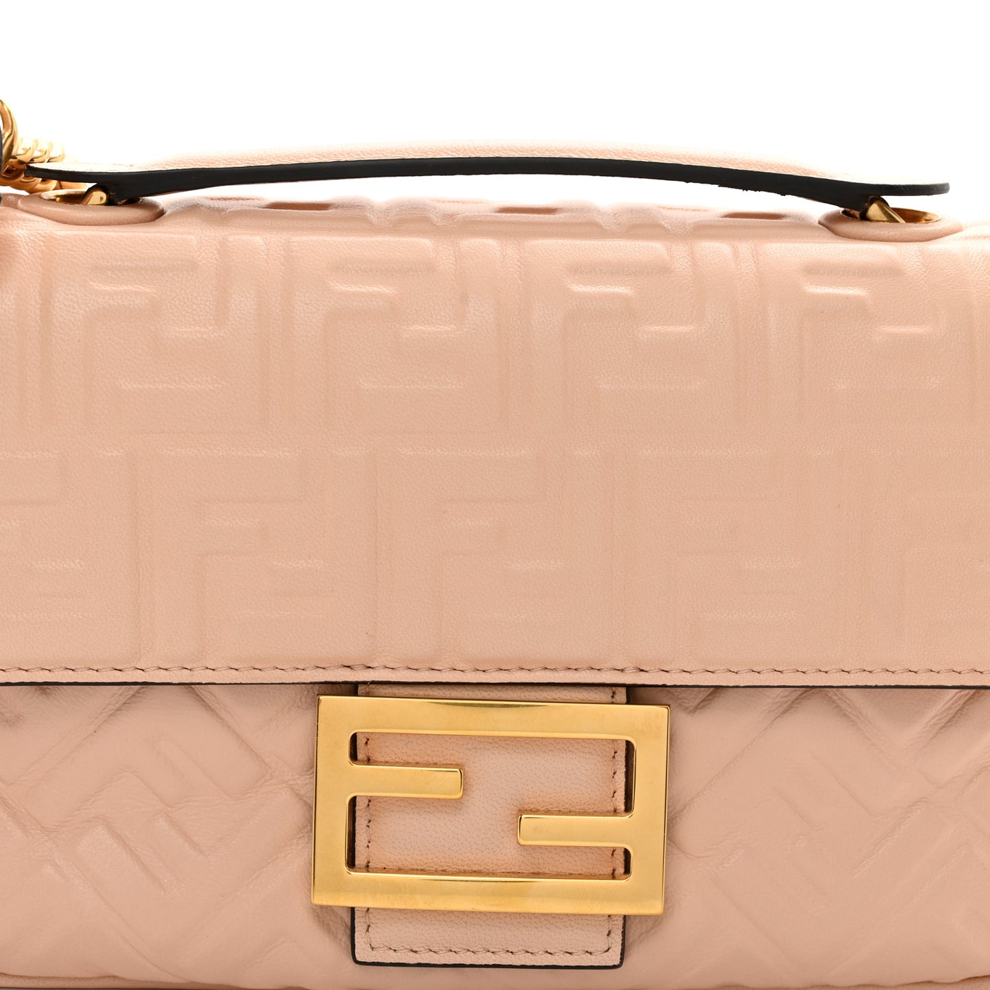 Nappa Small FF Embossed Midi Chain Baguette Light Rose