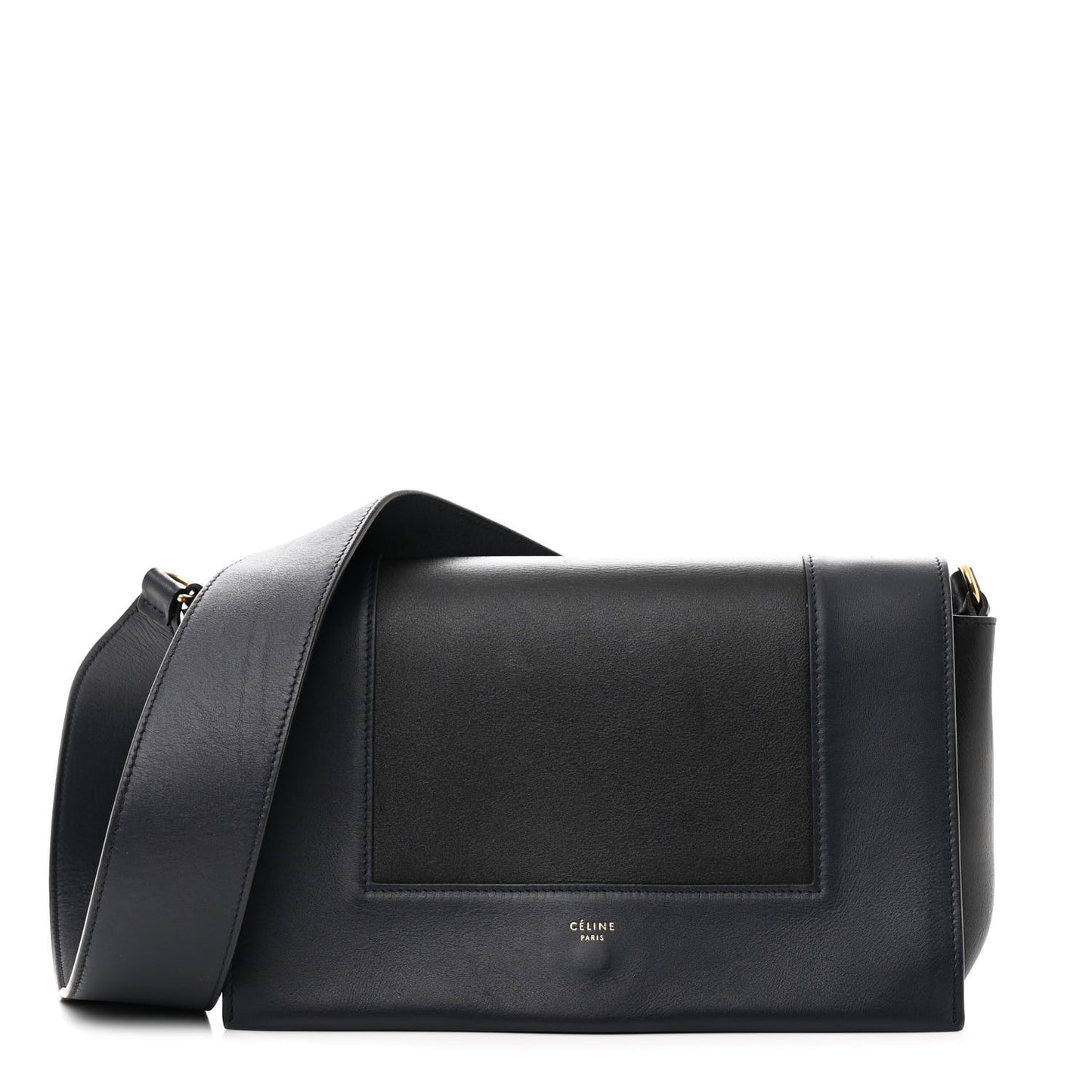 Shiny Smooth Calfskin Medium Frame Shoulder Bag Black Navy