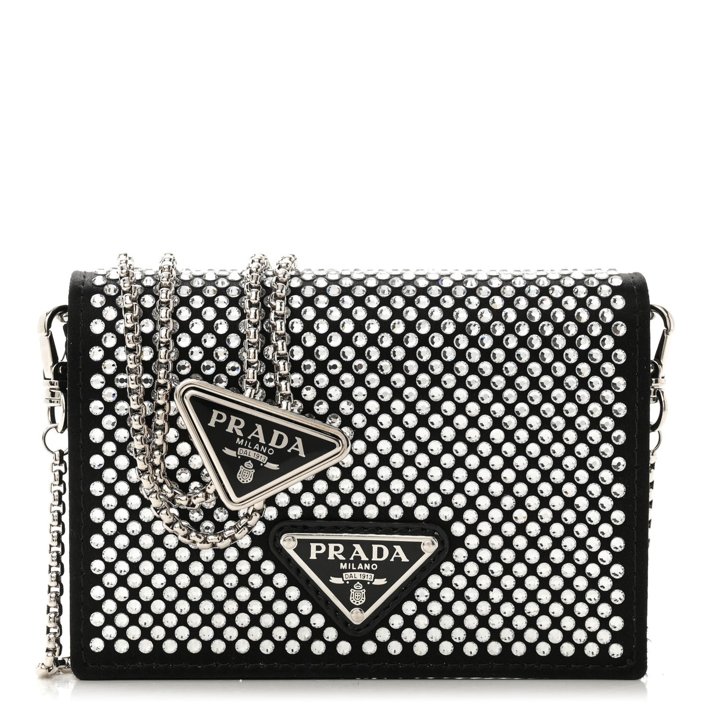 Satin Crystal Metal Triangle Logo Card Holder With Strap Cristal