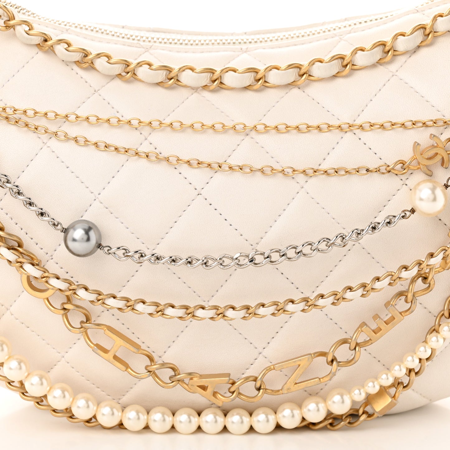 Lambskin Quilted All About Chains Waist Belt Bag White
