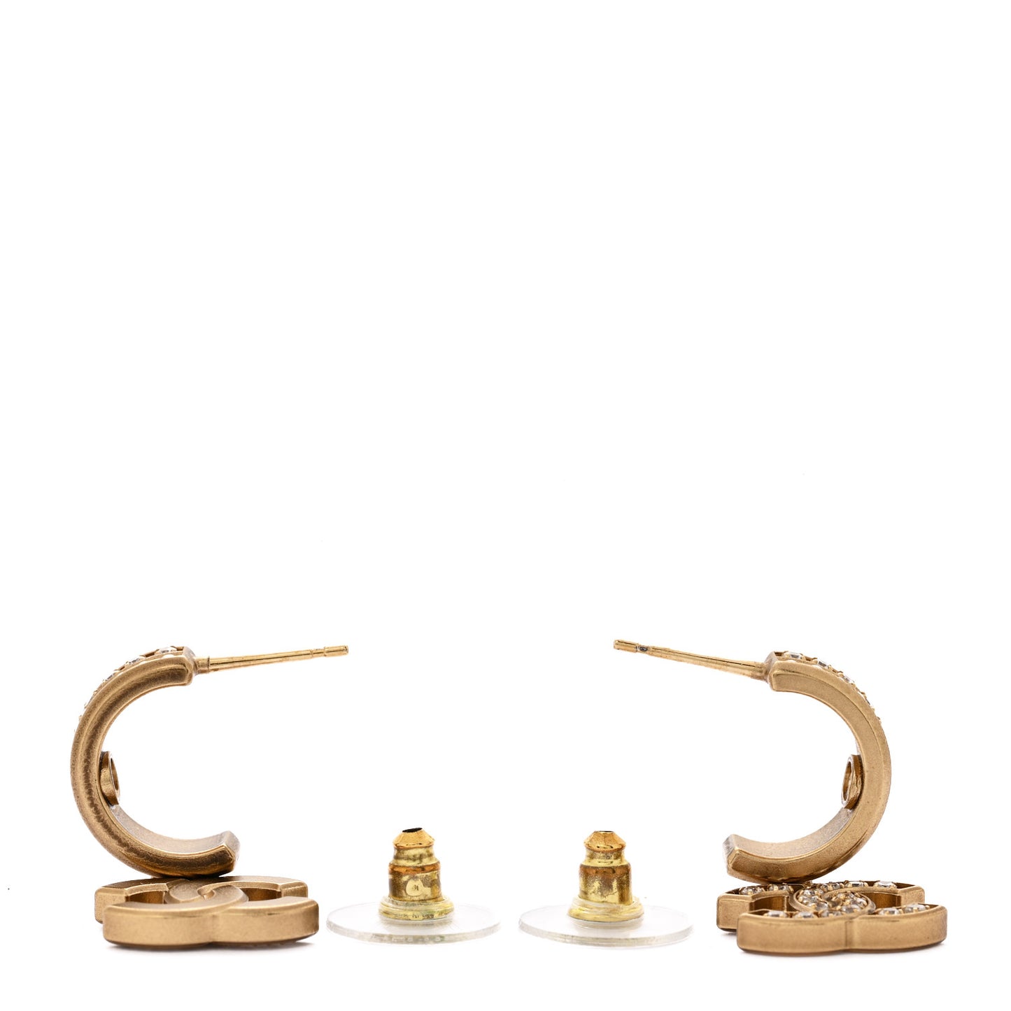 Crystal Pearl CC Hoop Drop Earrings Gold