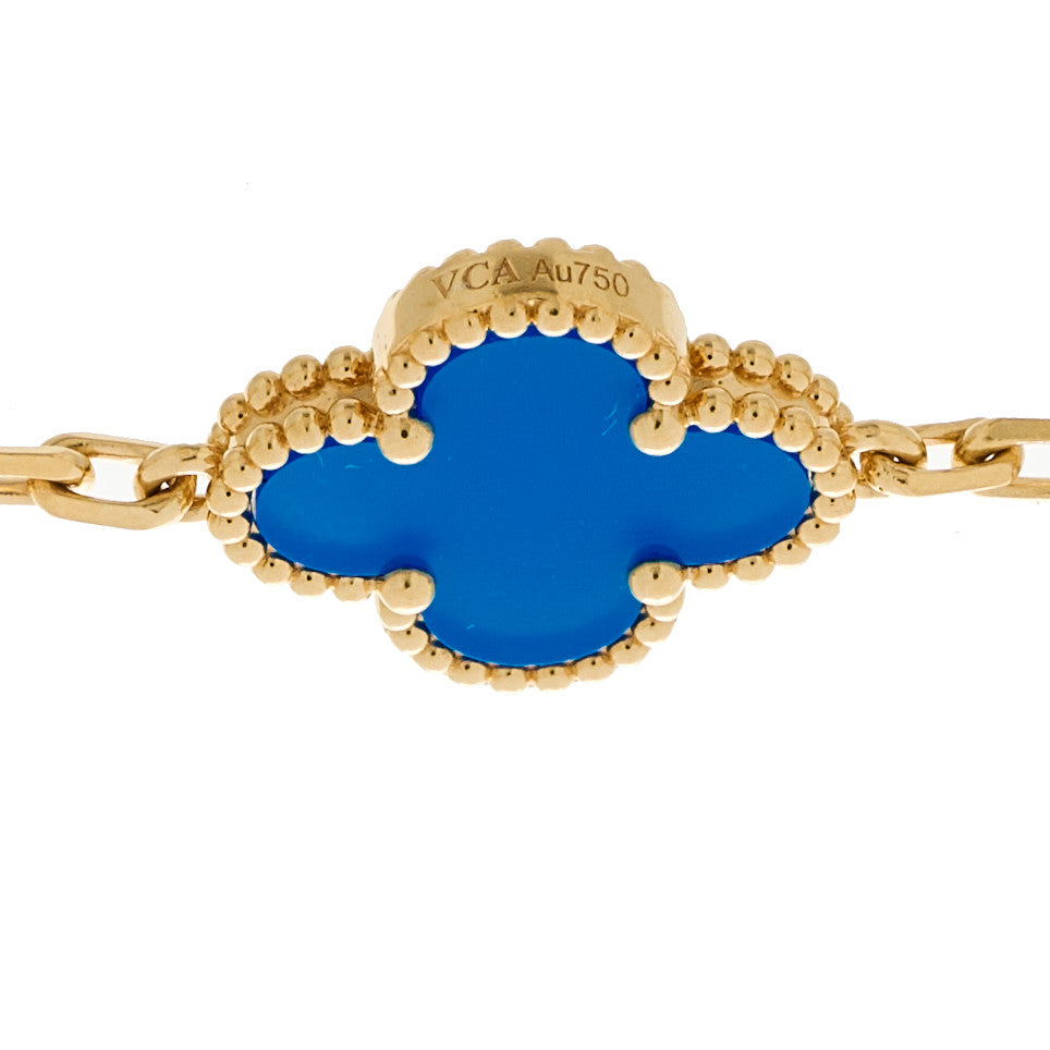 Van Cleef & Arpels 18K Yellow Gold Blue Agate 5 Motifs Vintage Alhambra Bracelet 3 of 5