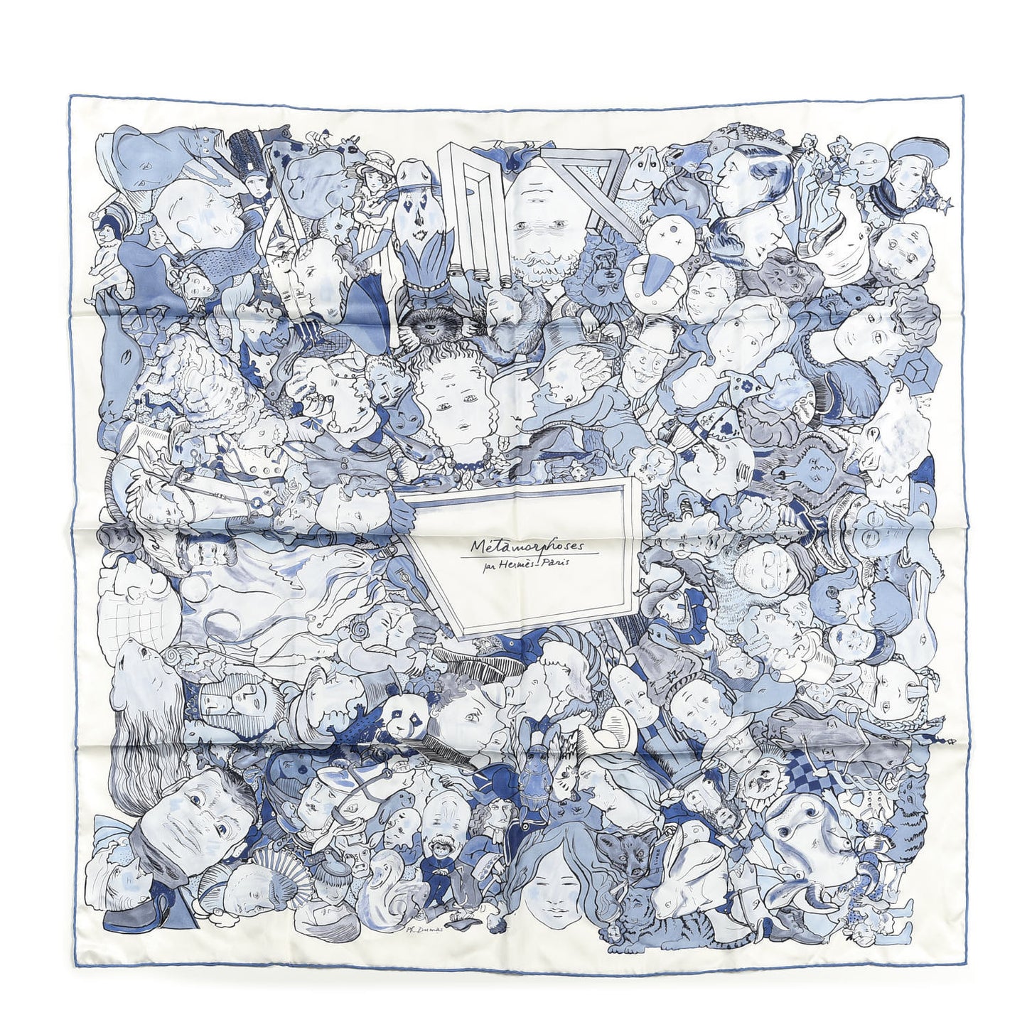 Silk Metamorphoses Par Paris Scarf 90 Blanc Bleu Ciel