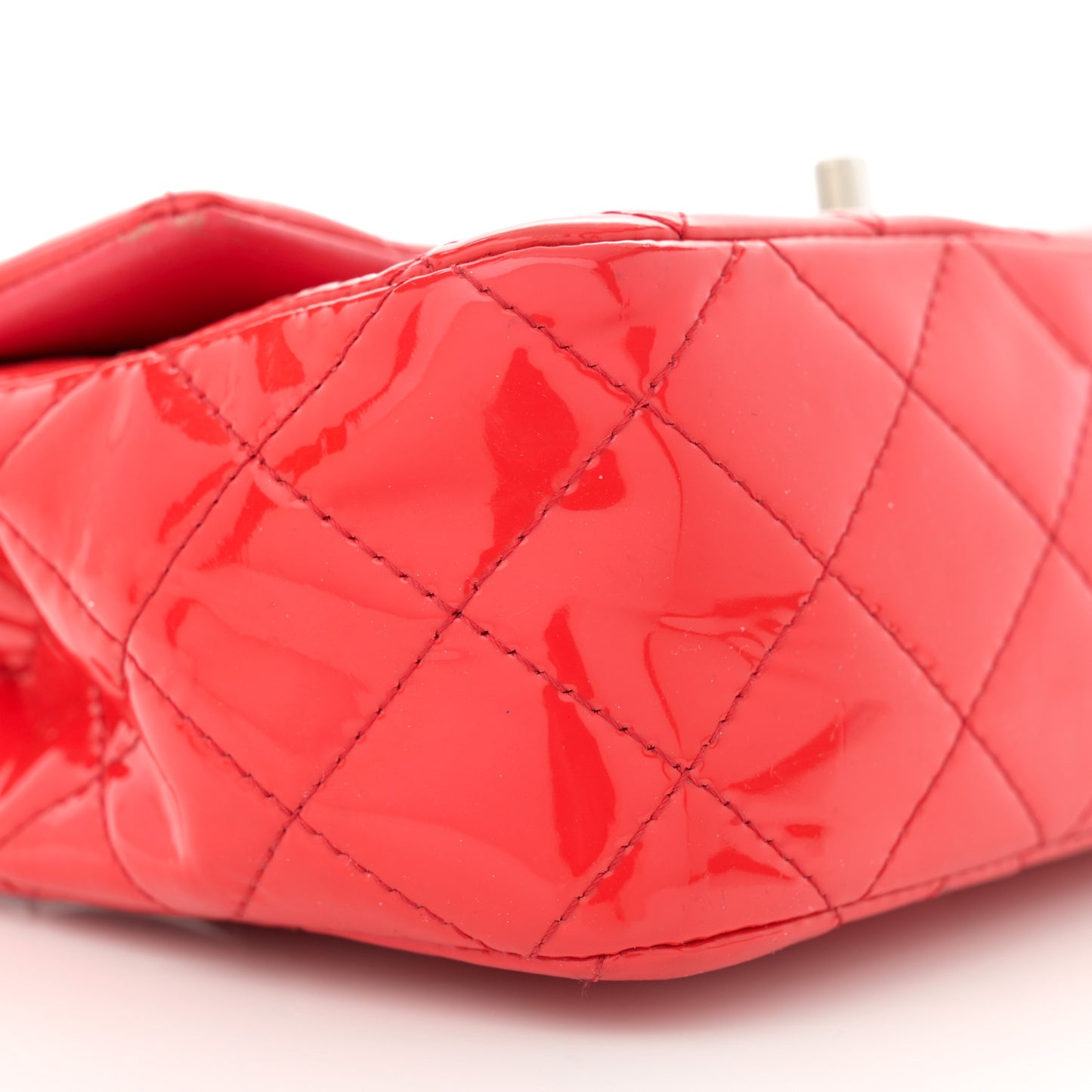 Patent Calfskin Quilted Mini Rectangular Flap Red