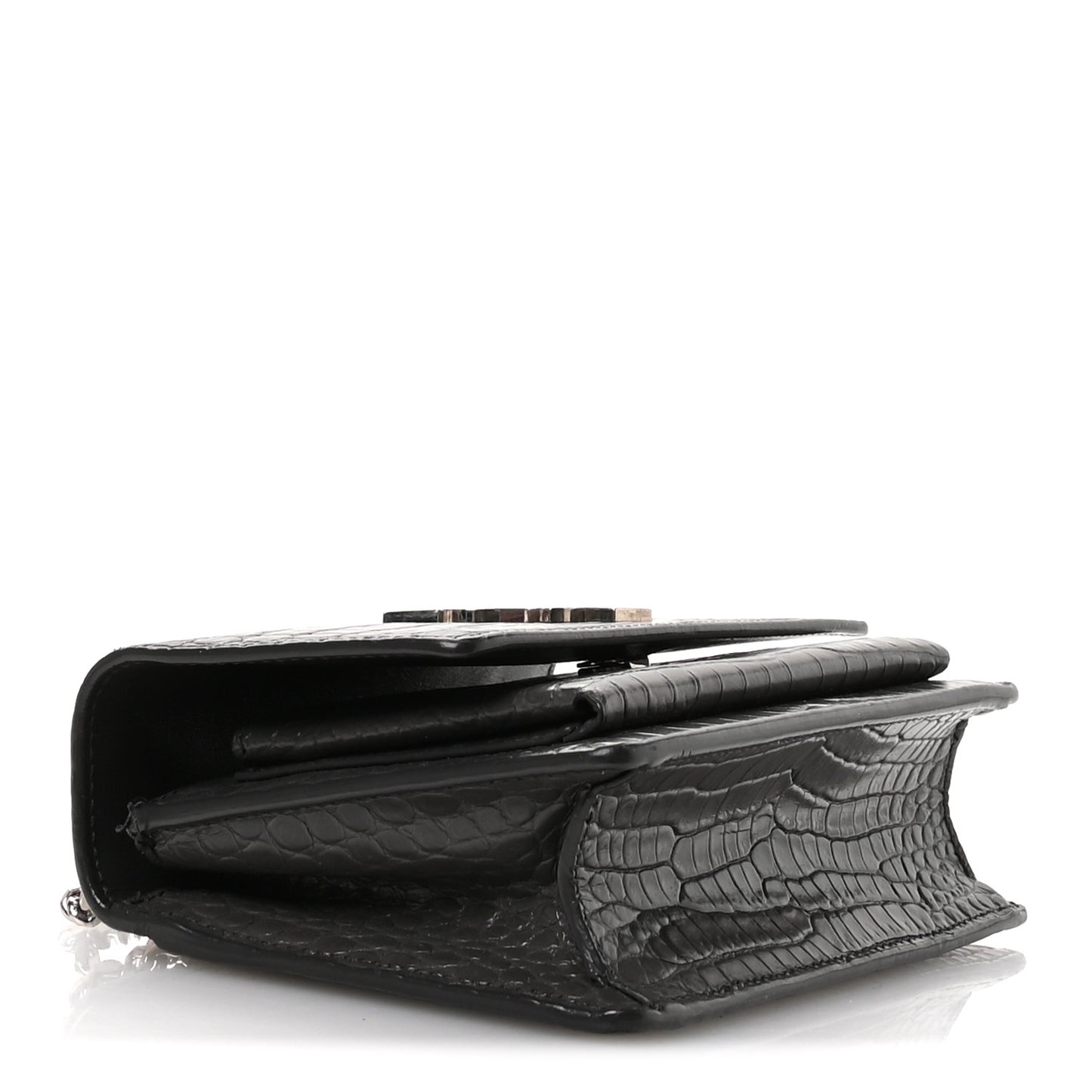 Calfskin Crocodile Embossed Monogram Sunset Chain Wallet Asphalt