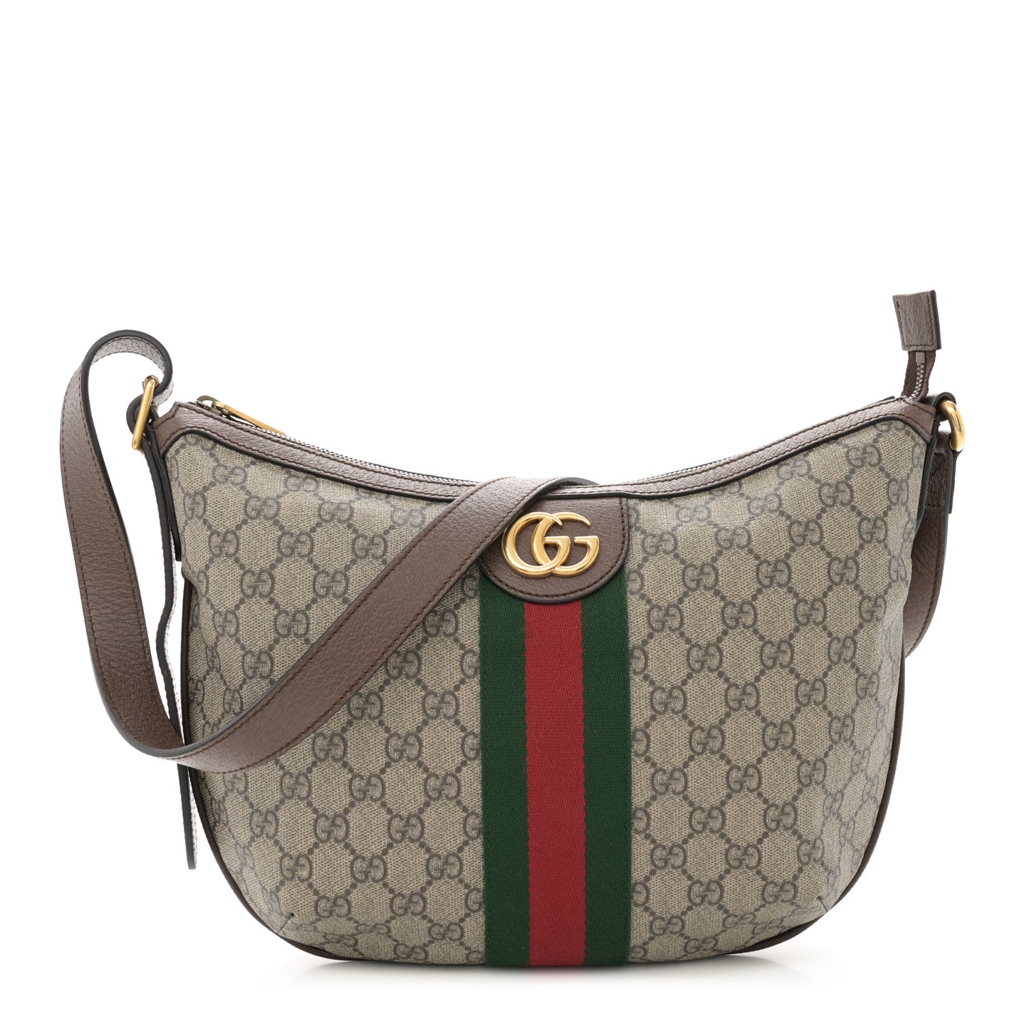 GG Supreme Monogram Web Small Ophidia Half Moon Hobo Brown