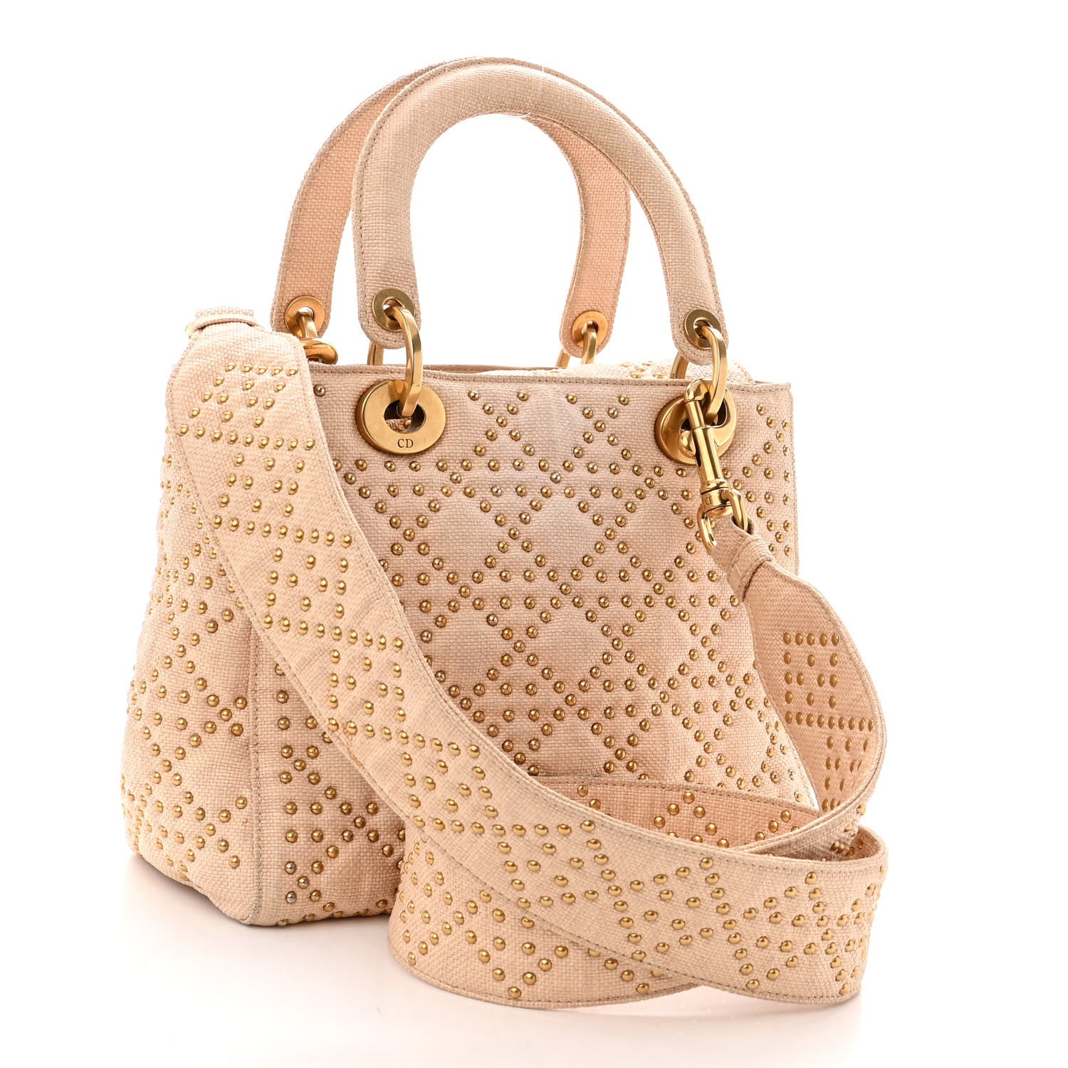 Christian Dior Canvas Cannage Studded Medium Supple Lady Dior Light Pink 3 of 9