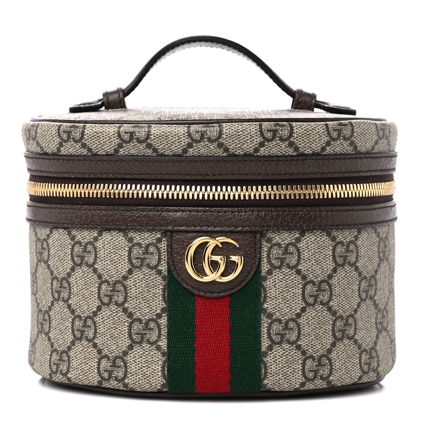 GG Supreme Monogram Textured Calfskin Web Ophidia Vanity Cosmetic Case Beige Ebony New Acero