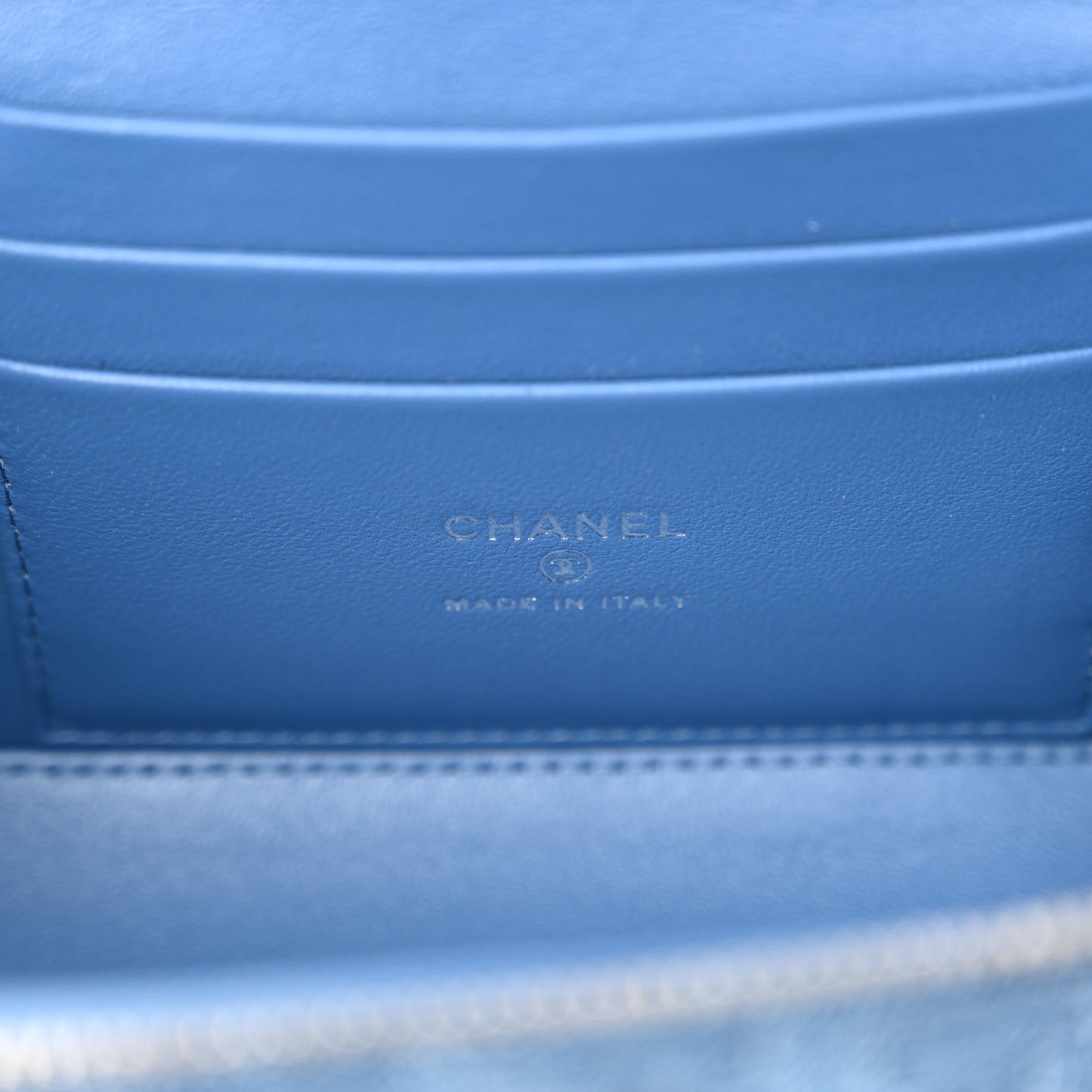 Denim Quilted Sweetheart Small Vanity Case With Chain Blue